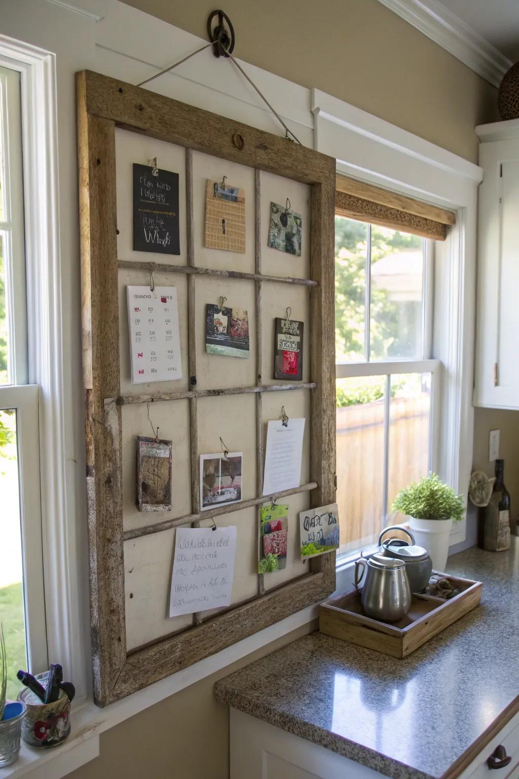 Incorporate character through a retro window surround notice board.