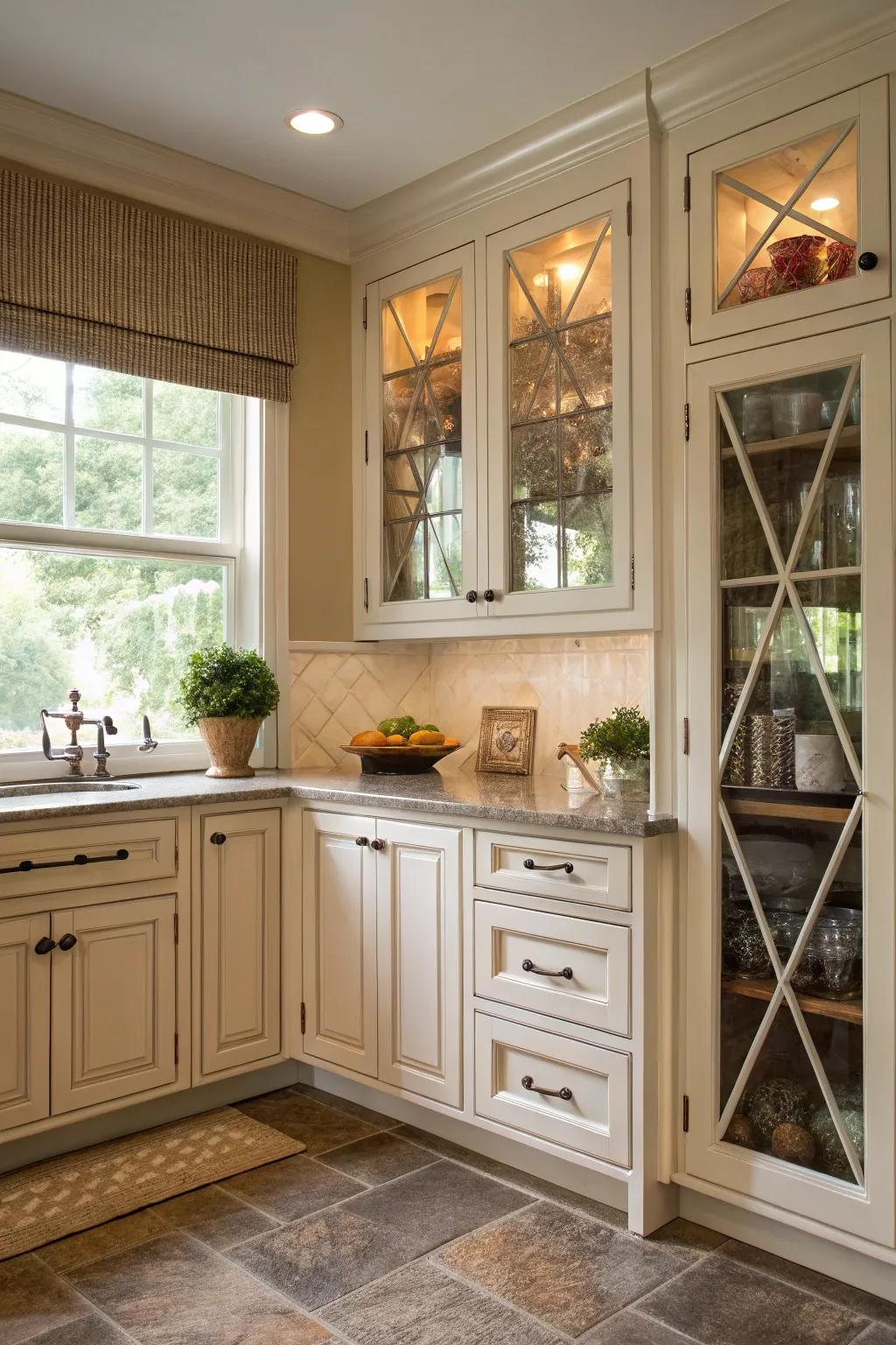Slanted cabinets enhance accessibility and style.