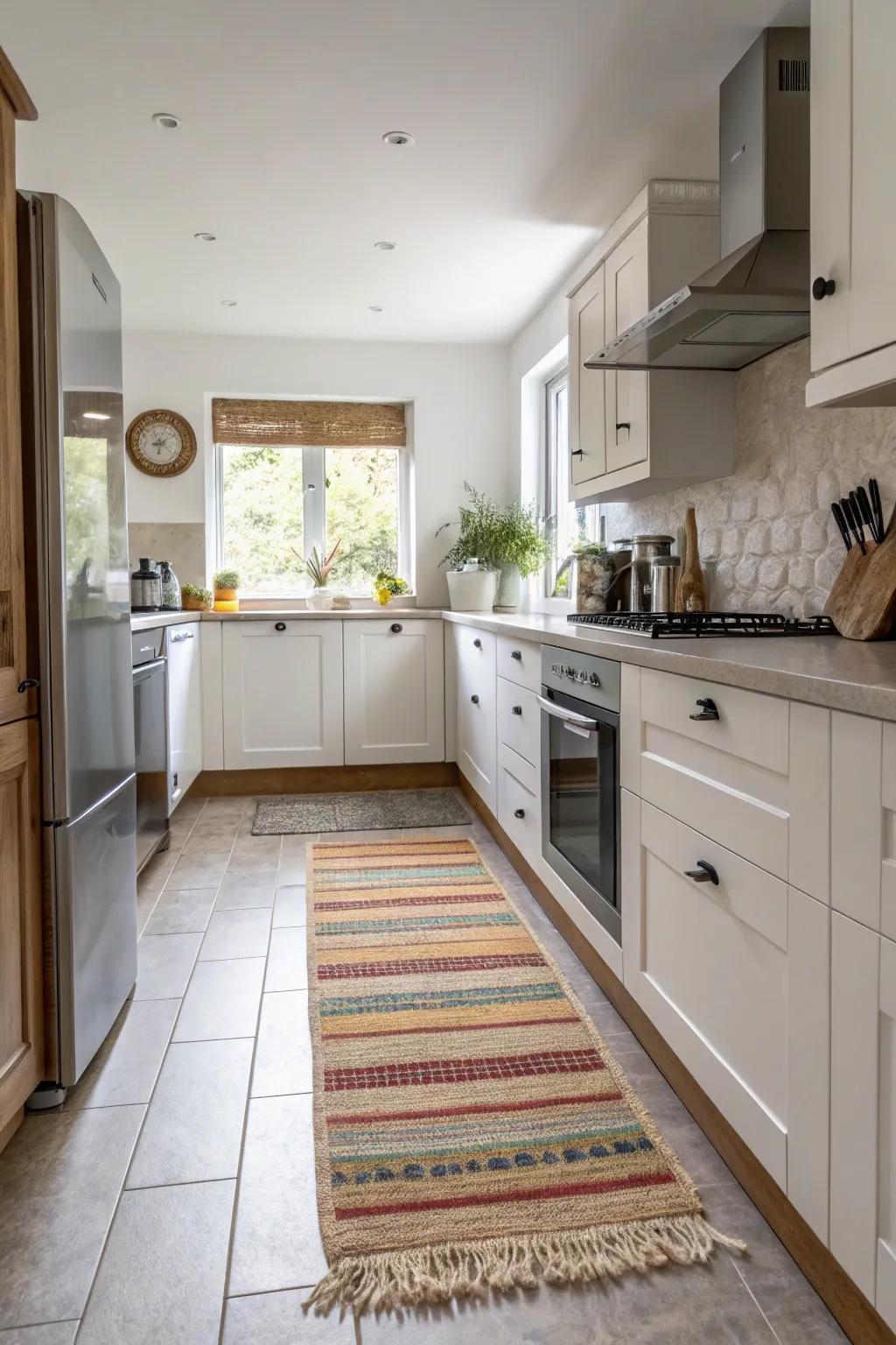 Easy-clean carpets combine practicality with style in busy kitchens.