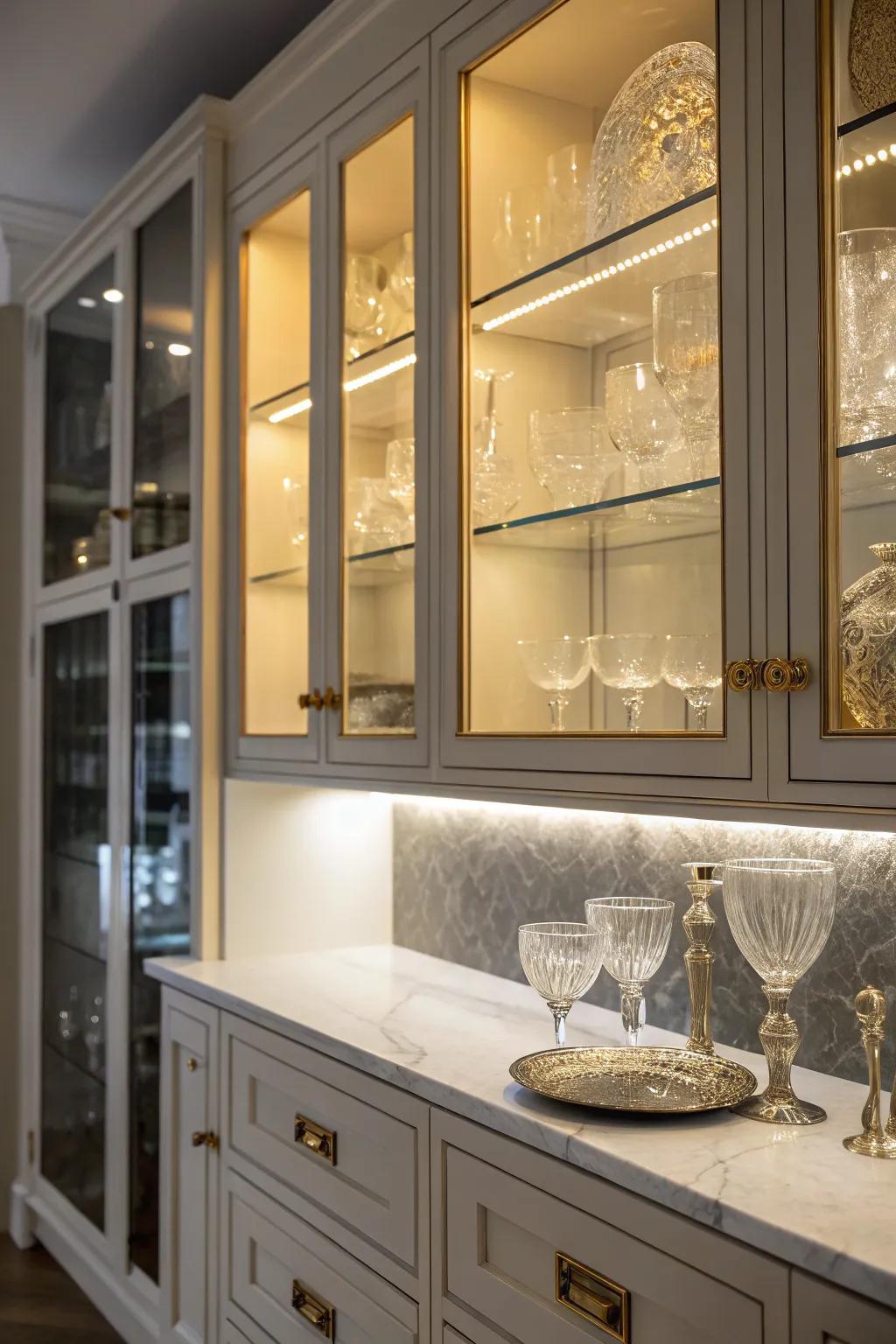 Showcase your glassware with the captivating charm of glass cabinet lighting.