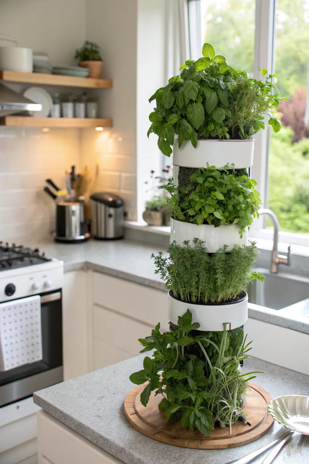 Maximize space with a lush elevated herb column.