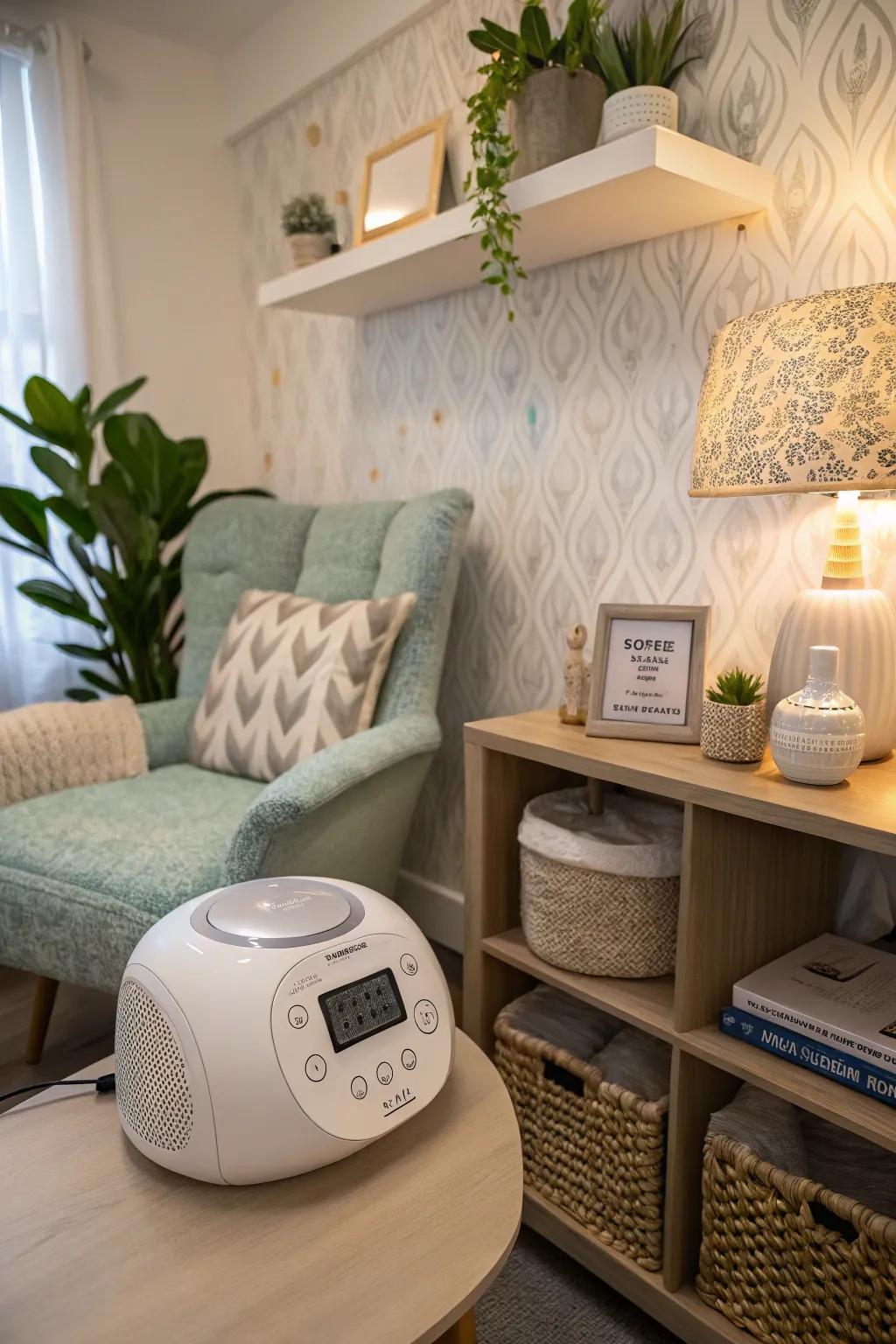 A sound machine nurturing relaxation and peace.