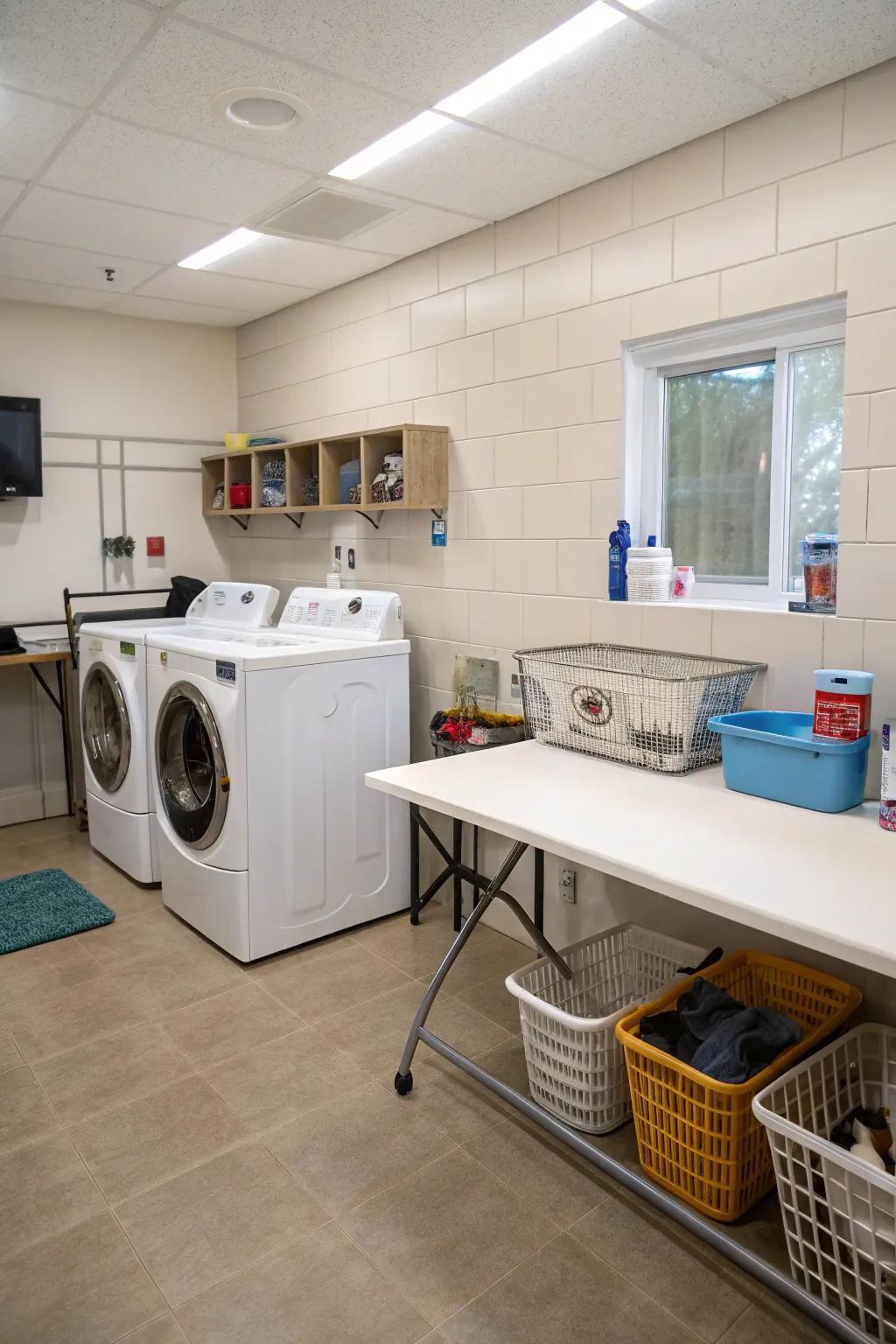 Pet-friendly zone in a multifunctional laundry room.