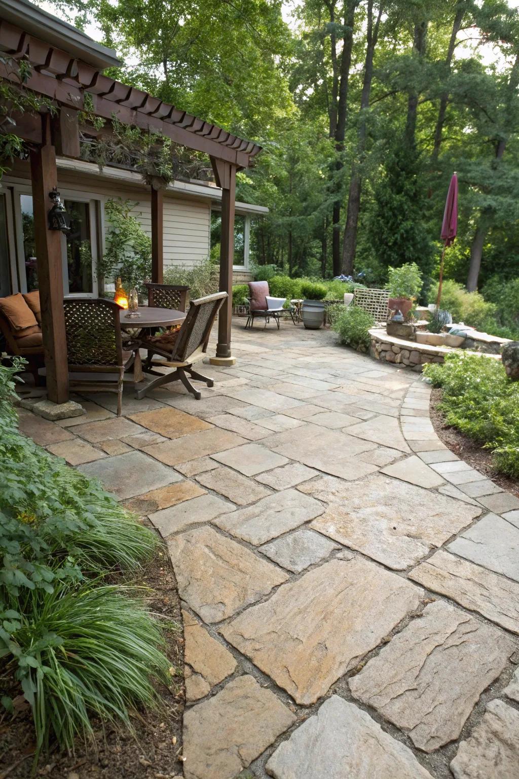 Slate pavers bring a rustic, natural feel to this patio.