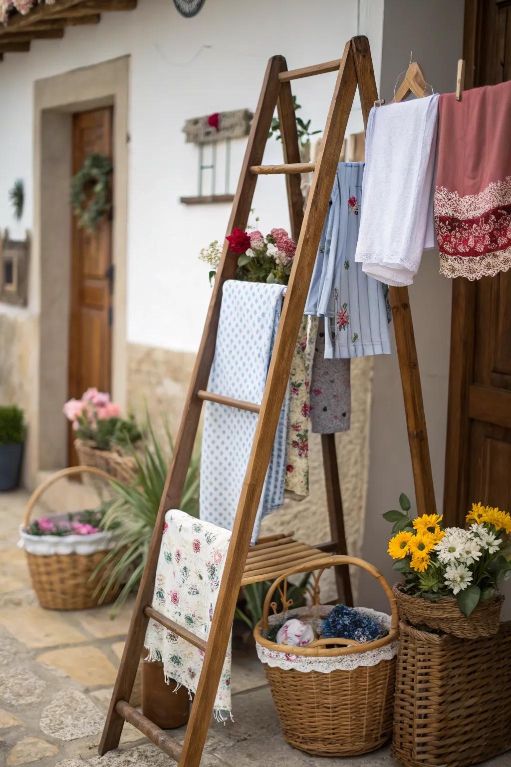 A stylish laundry rack for hanging and decorating.