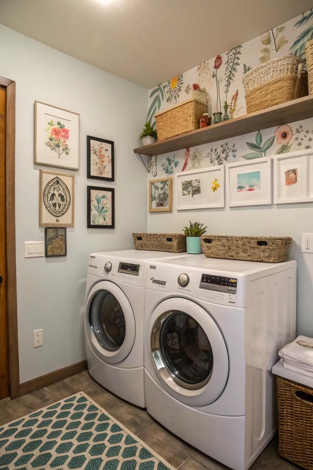 Artistic decor adds character to your laundry zone.