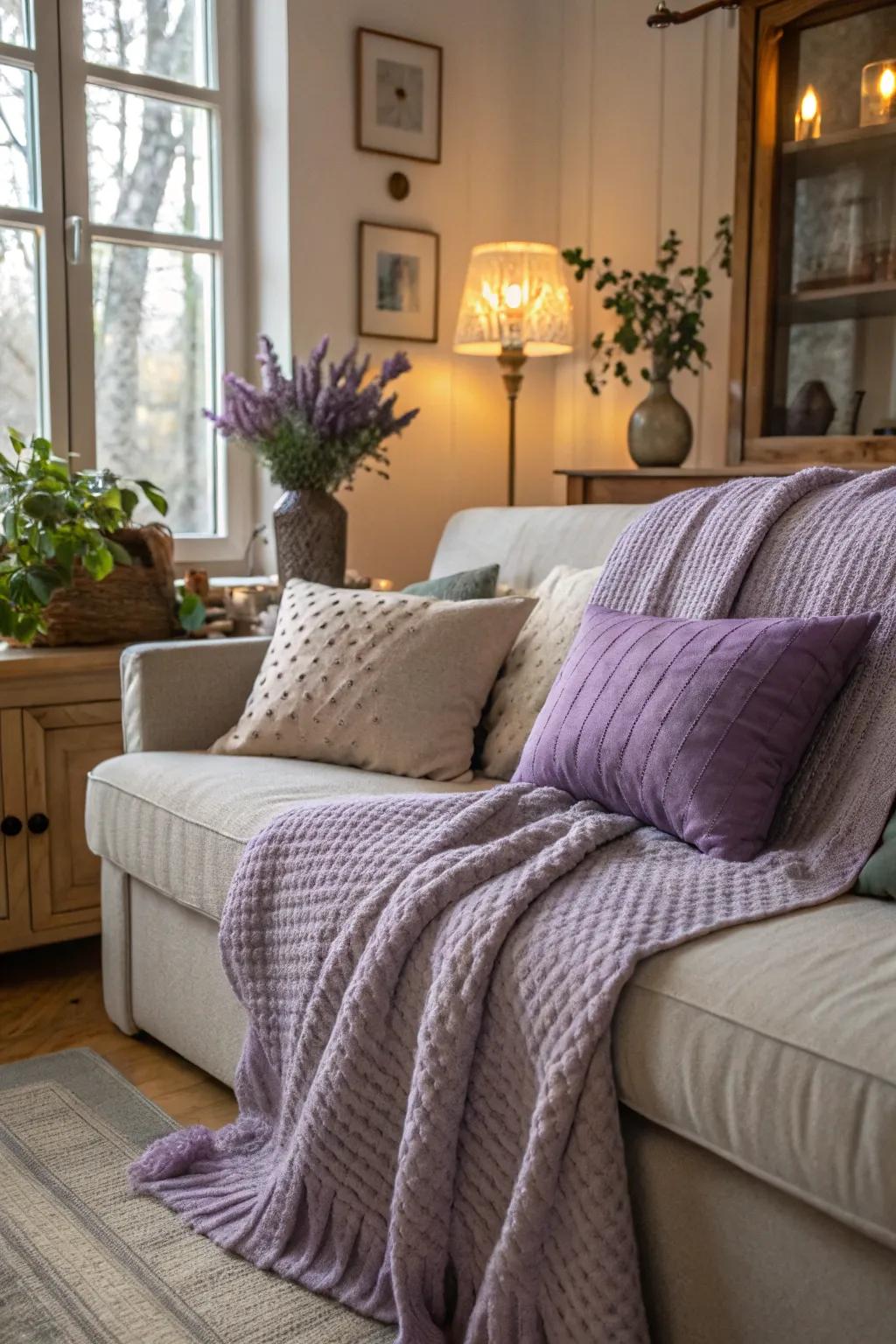 Comfortable and chic: lavender toss pillows.