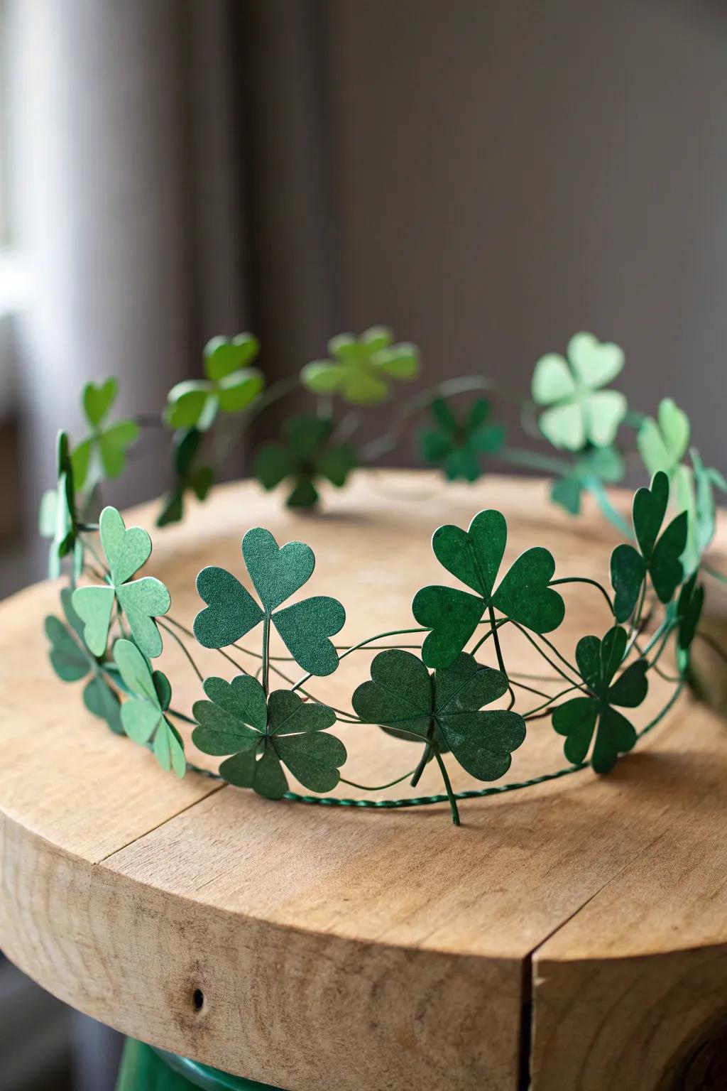 Embrace whimsy with this bewitching clover diadem, an exquisite amalgamation of plainness and celebratory allure.