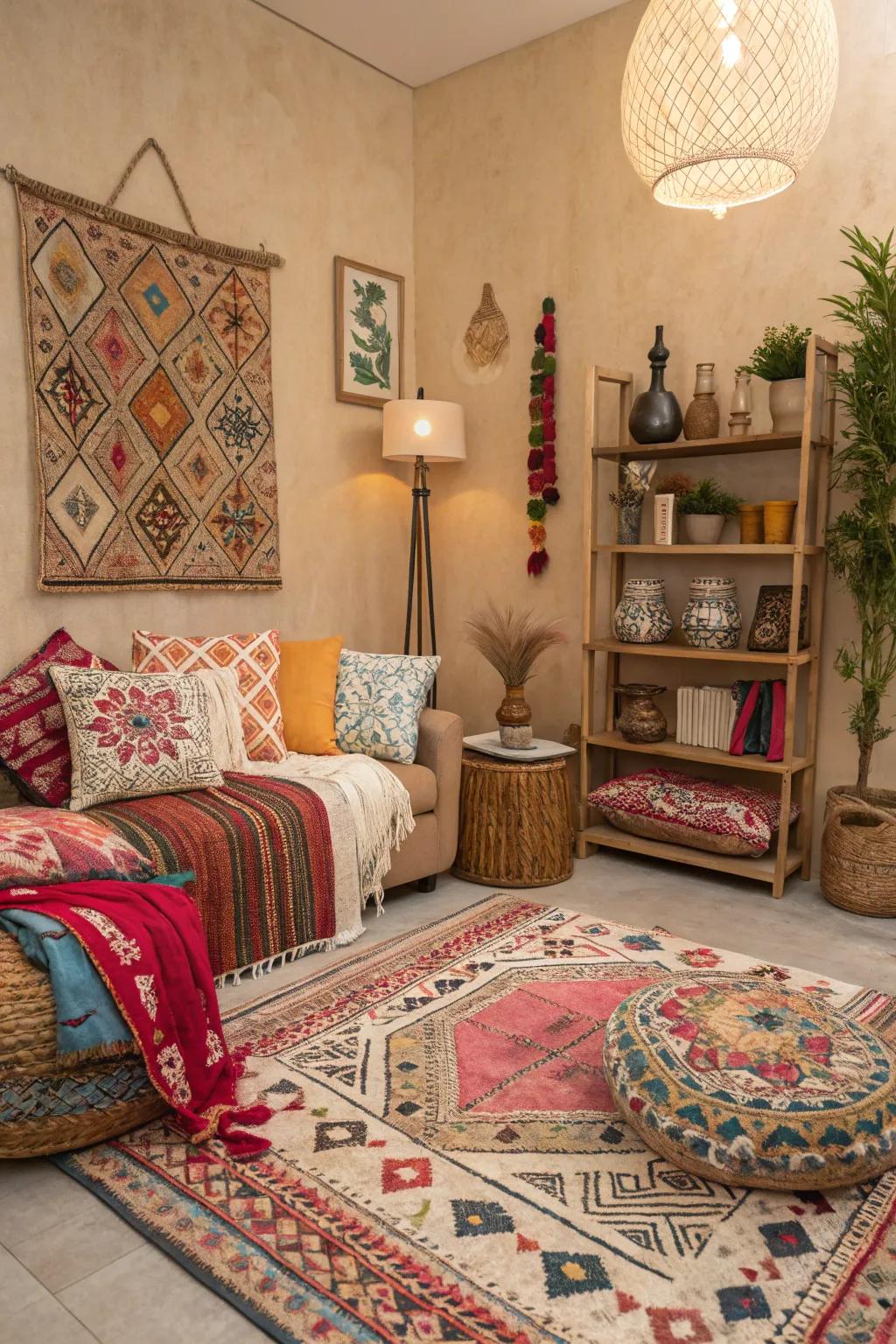 Diverse patterns infuse a playful element to the space.