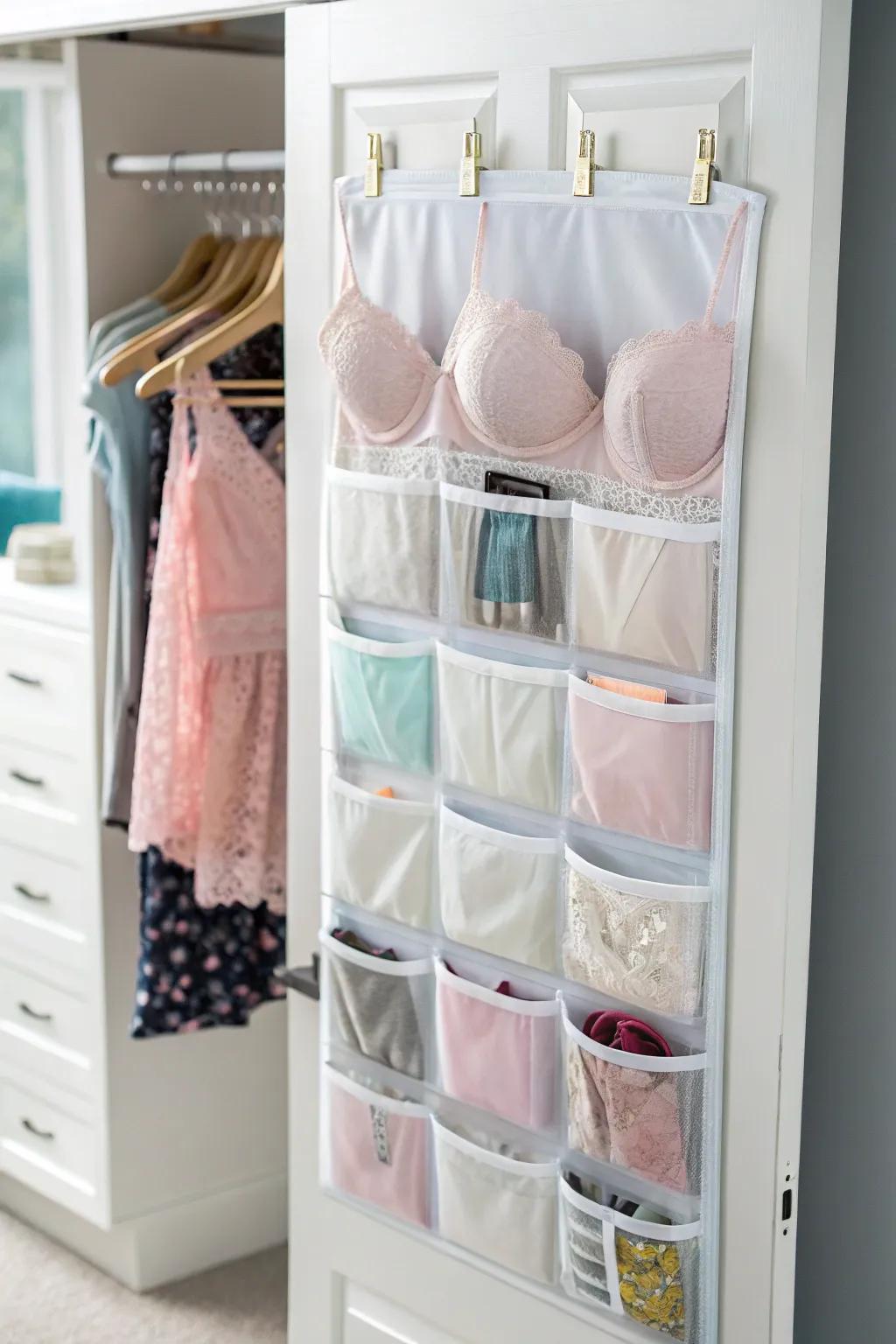 Transparent door pouches maximize storage space efficiently.