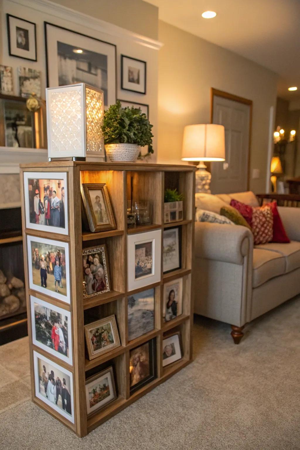 A family legacy display utilizing cube storage to introduce a personal element.