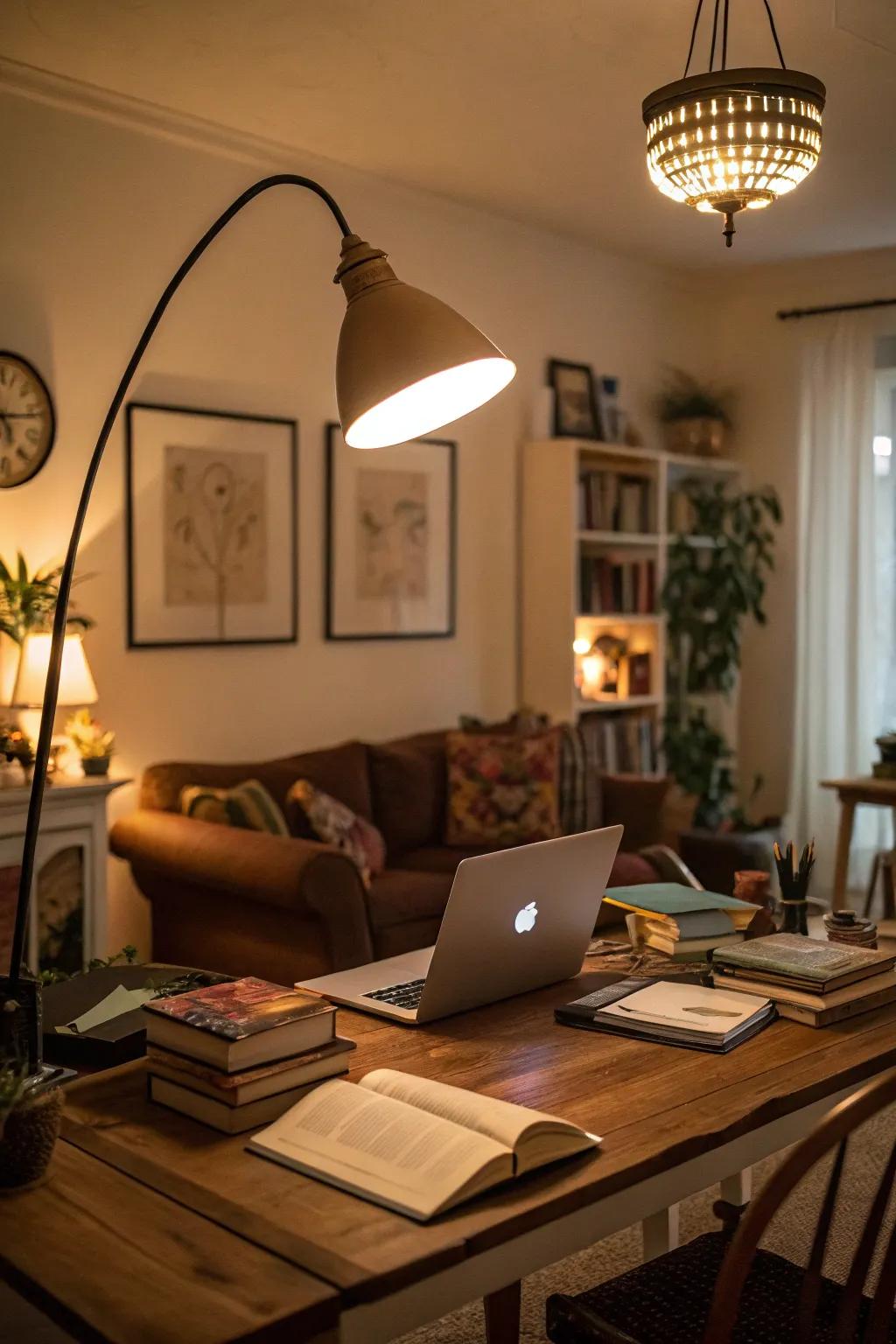 Layered lighting enhances both ambiance and functionality.