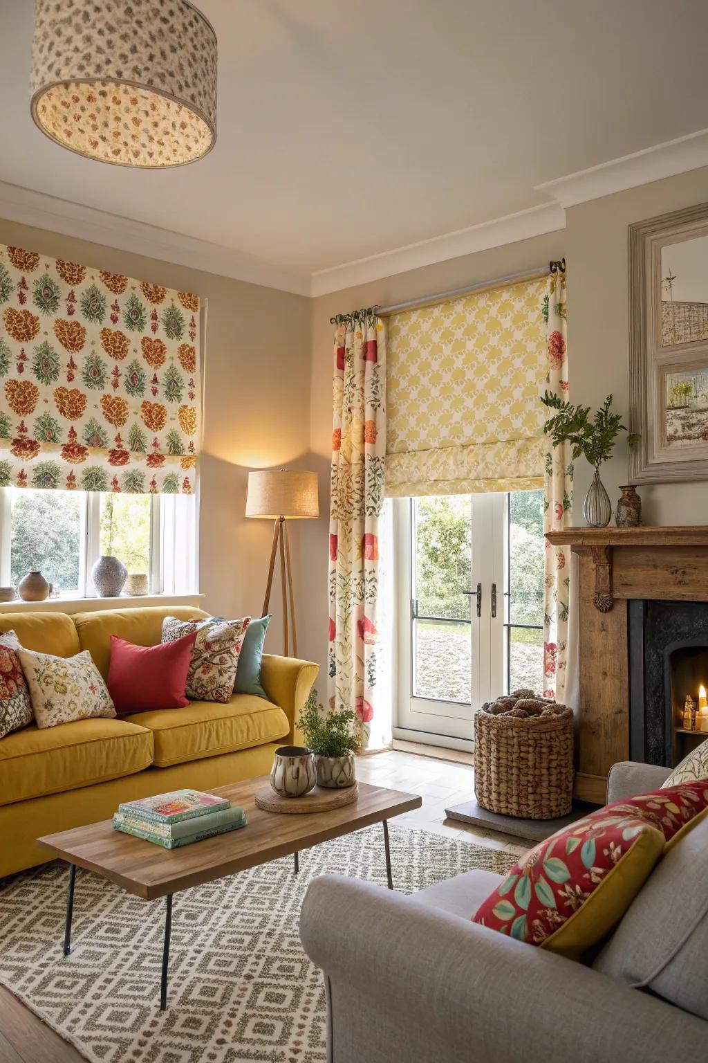 Bold patterned shades making a playful statement in the living space.