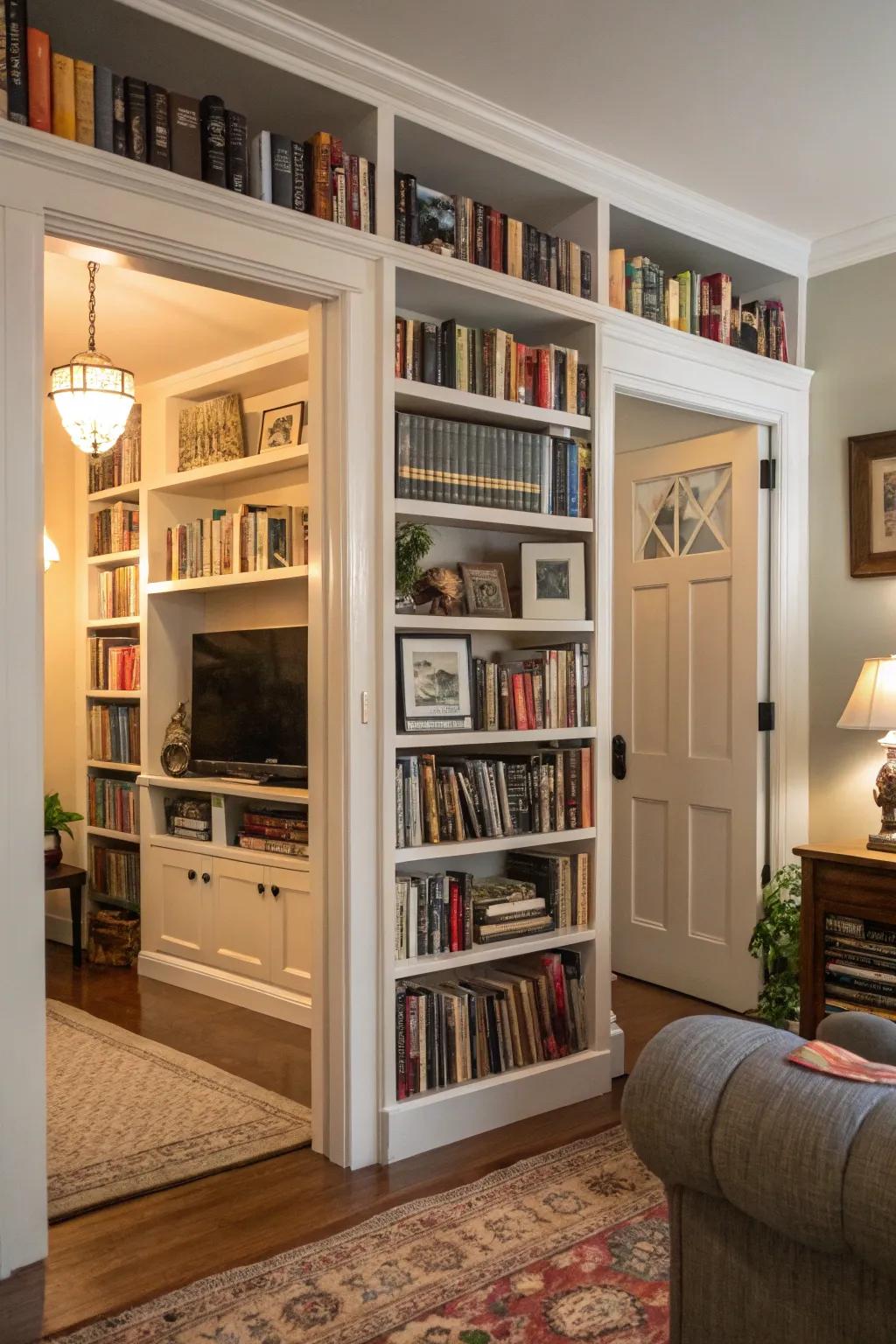 Framing a doorway using shelving adds elegance and maximizes space.