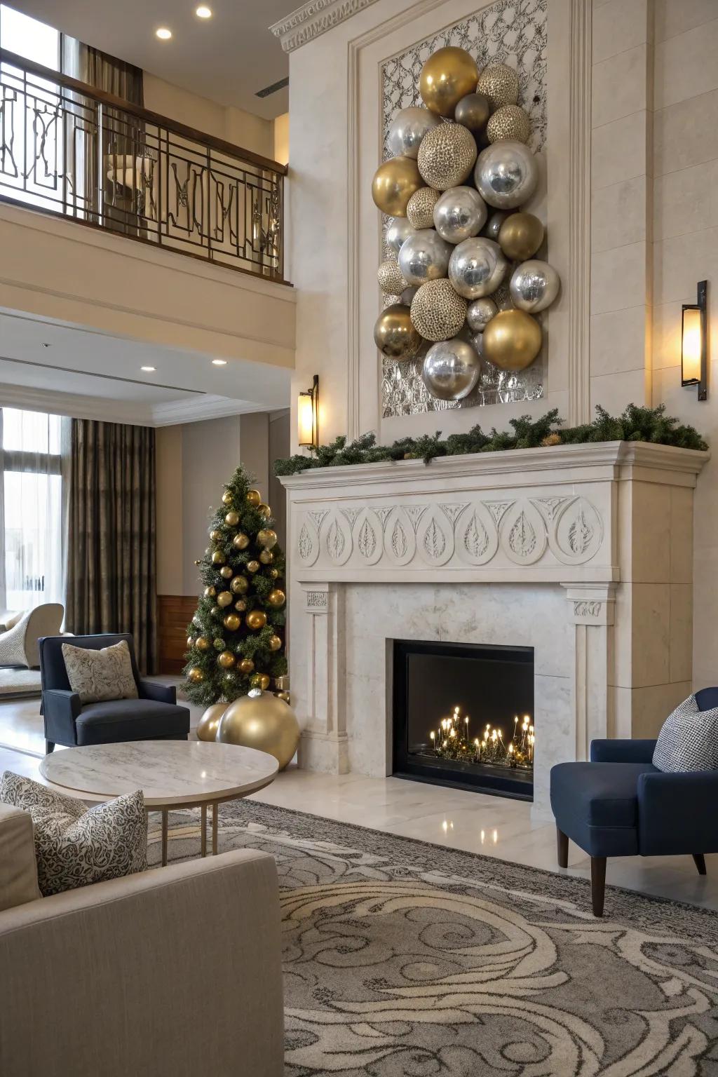 A contemporary living space displaying ornate shapes within the fireside, for a sleek, updated look.