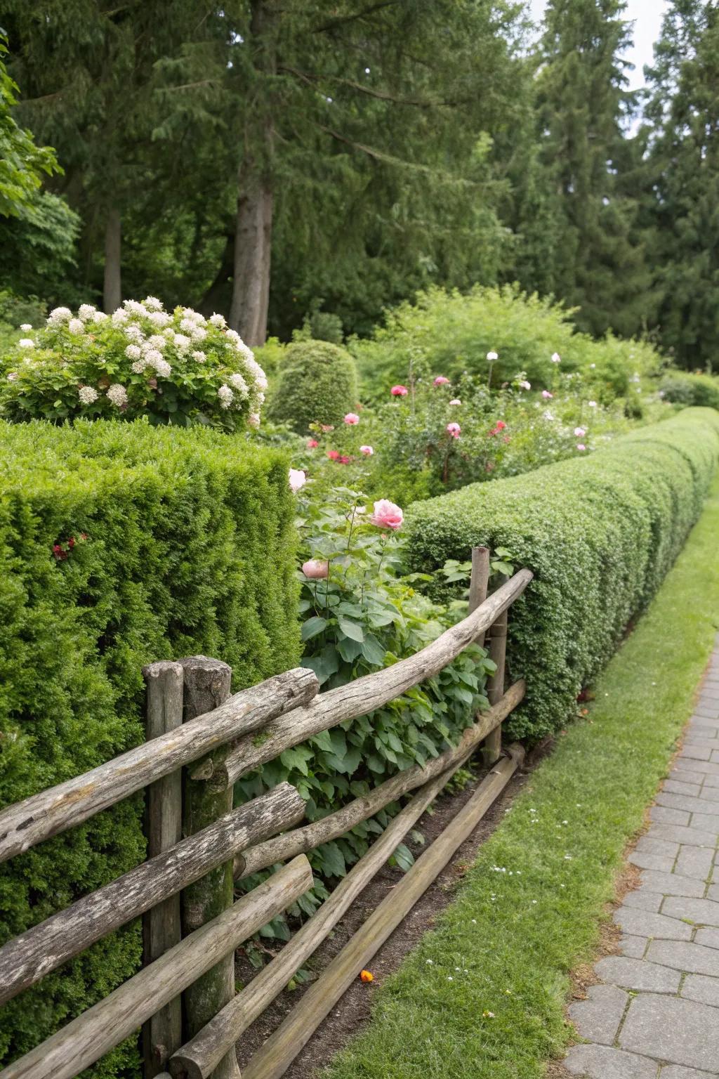 Merge greenery with timber for a beautiful flourishing fence.