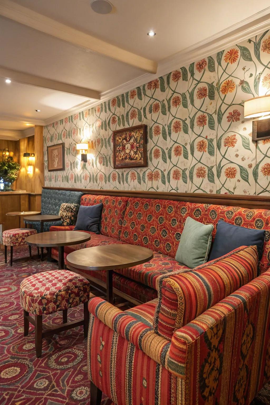 Daring motifs bring vitality and excitement to the lounge.