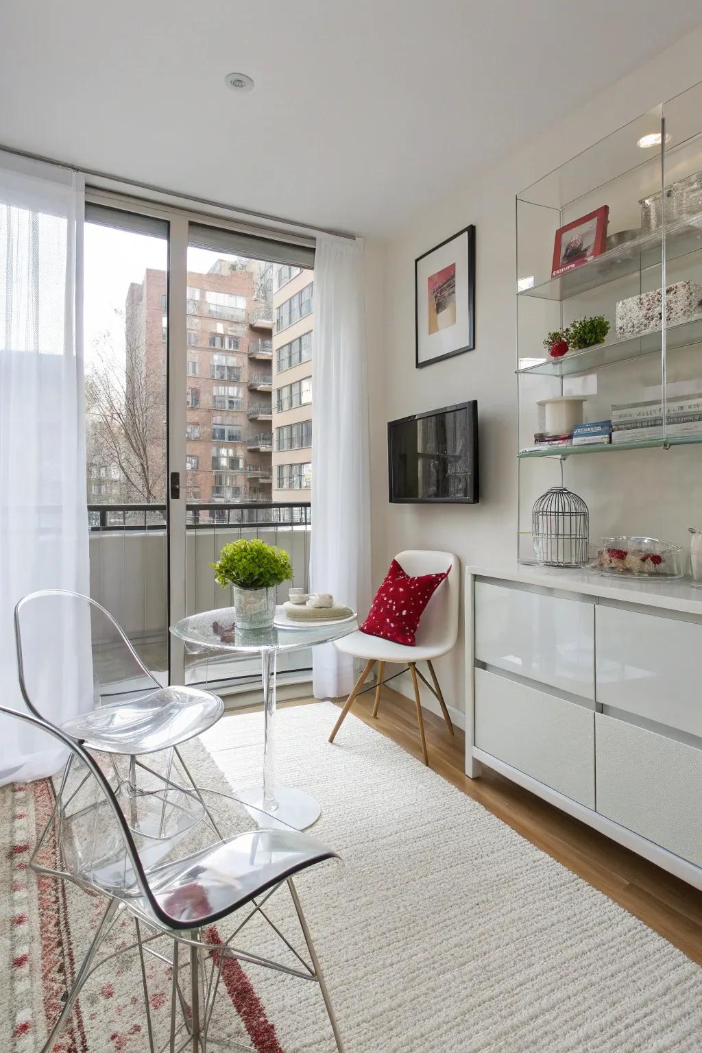 Acrylic furniture is perfect for small spaces.