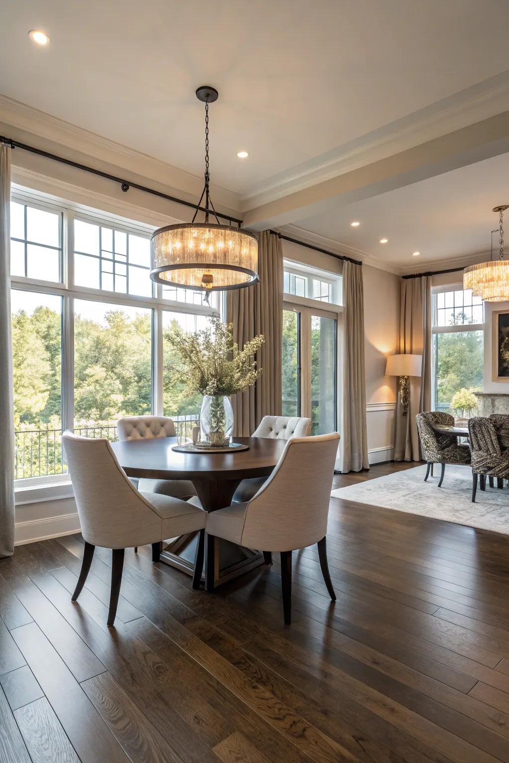 Structured wood floors blend sophistication with durability.