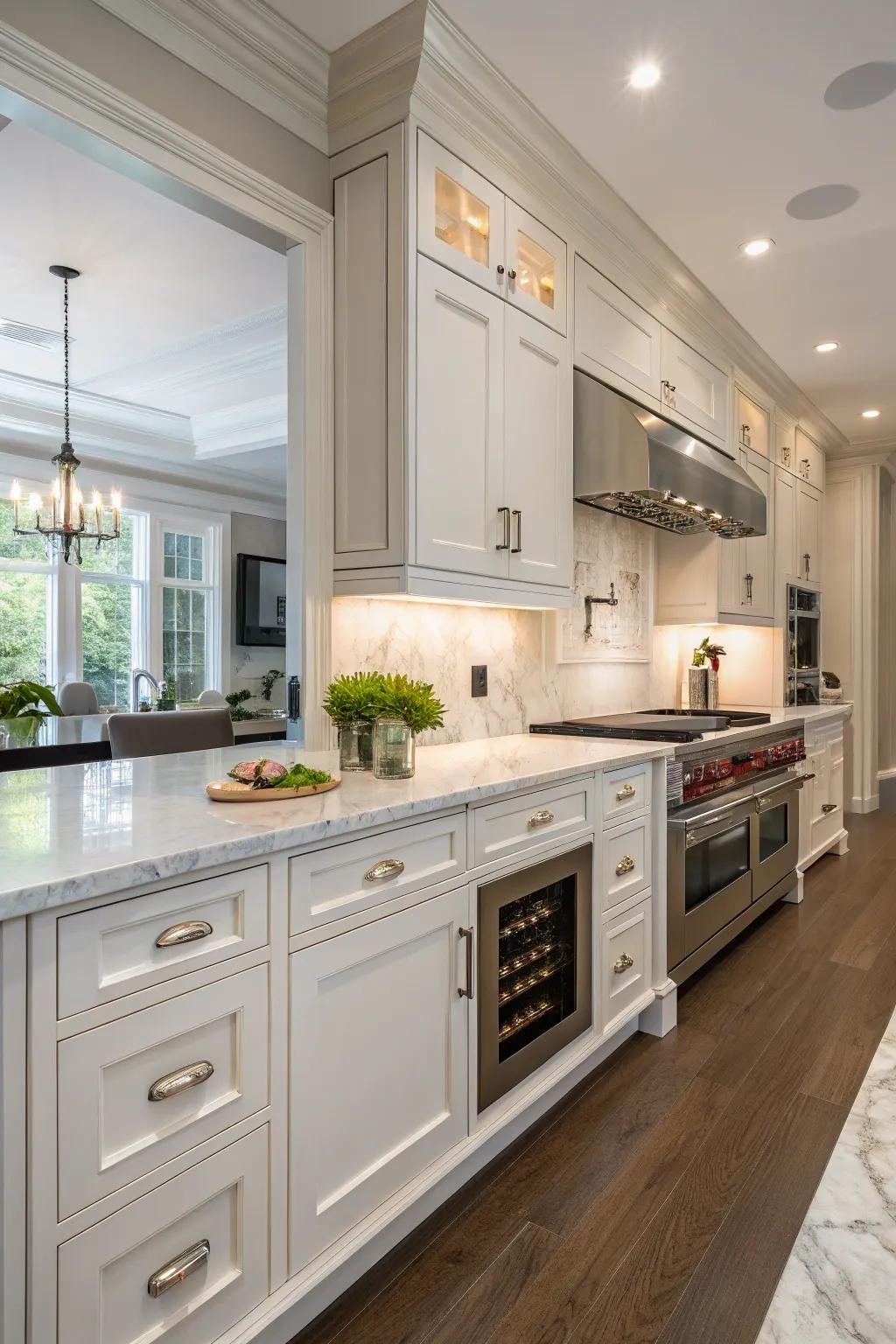 Concealed power outlets promote a clutter-free kitchen.