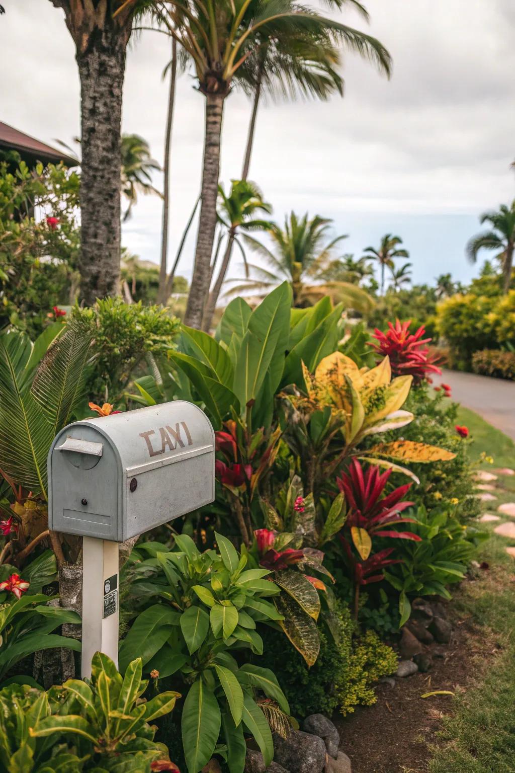 Rainforest plants deliver an exotic flair and striking display to your mailbox space.
