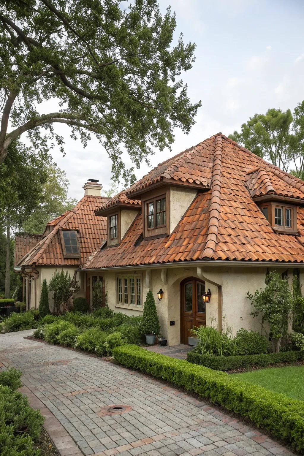 Earthenware tiles add warmth and individualism to this mansard roof.