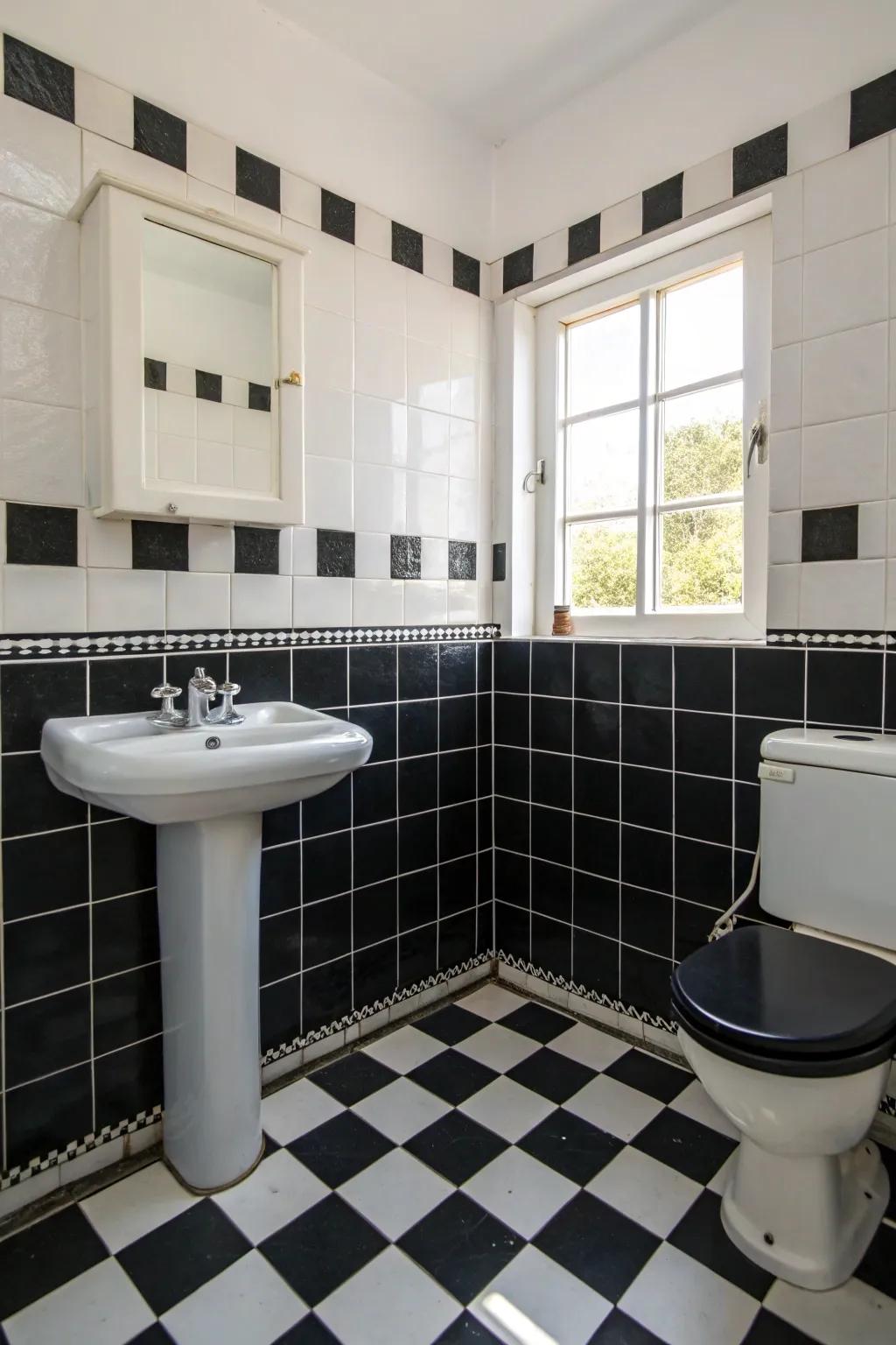 Achromatic magic encompassing sable and niveous tiling.