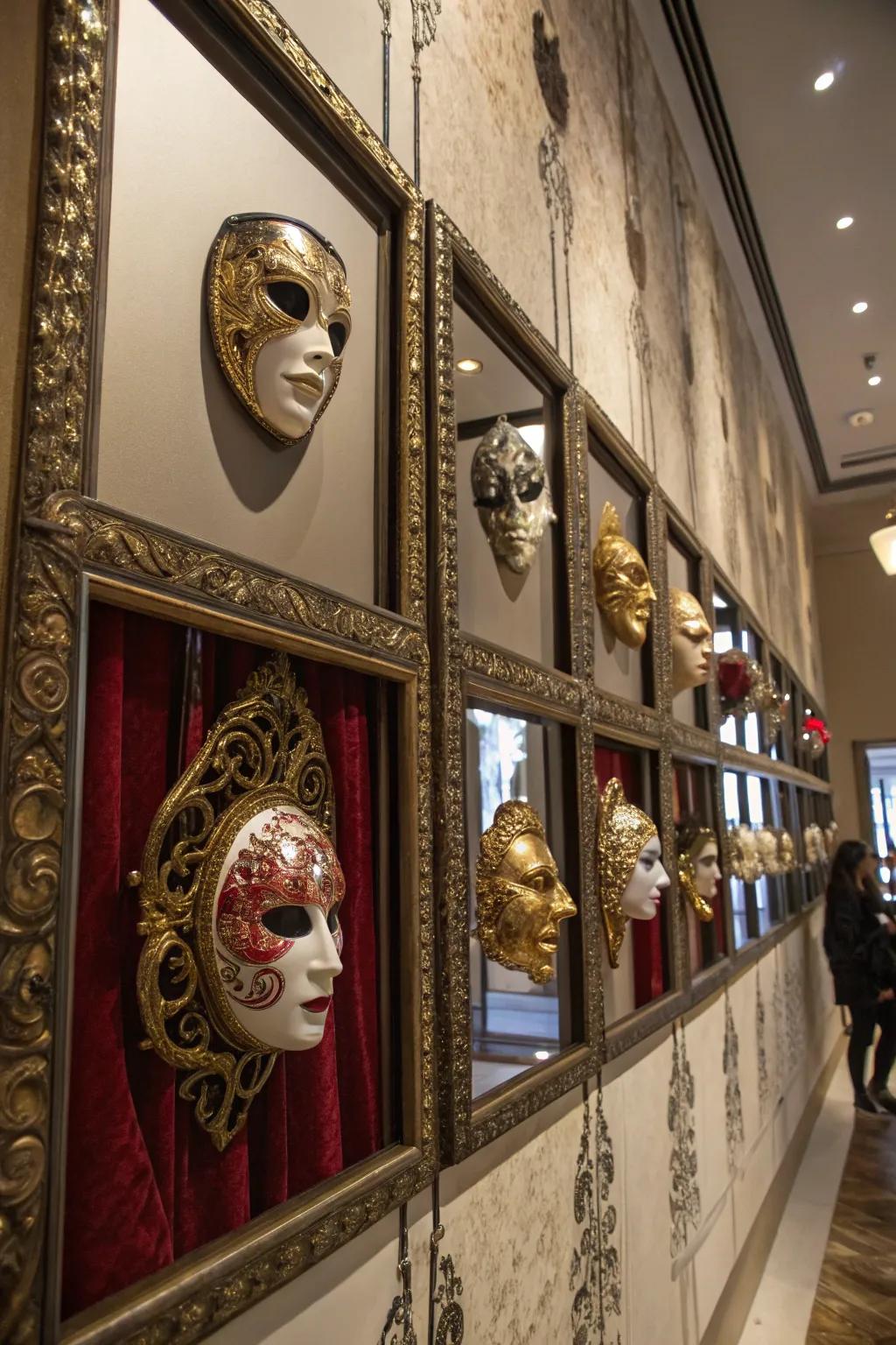 Mirrored backdrops augment the visual magnitude of these masks.