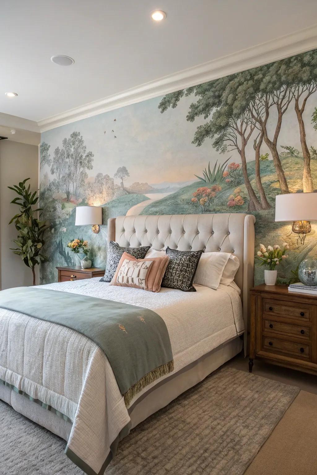 Painted wall art transforms your headboard wall into an artistic masterpiece.