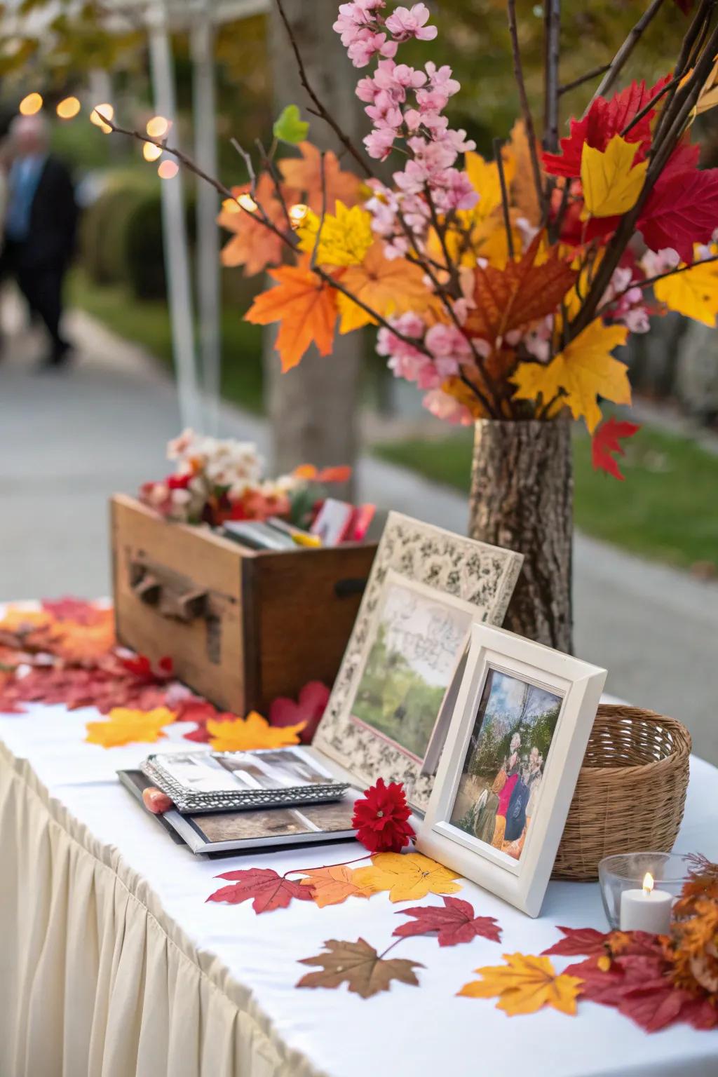Seasonal decorations connect your remembrance display with the wedding's time of year.