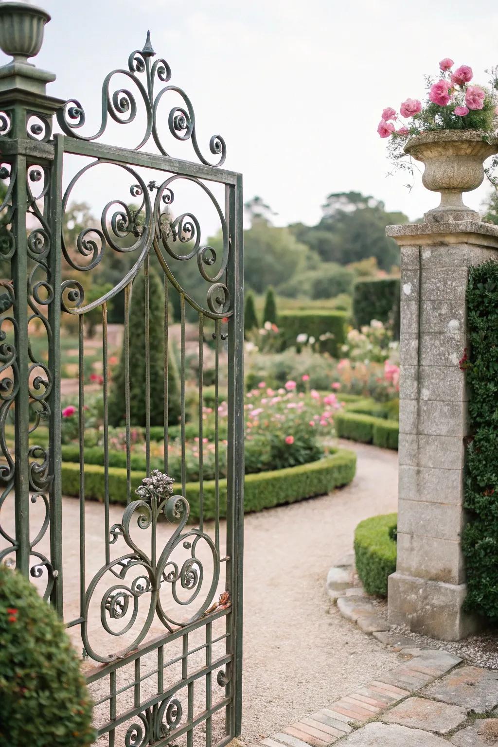 Scrollwork gates impart an elegant, regal touch.