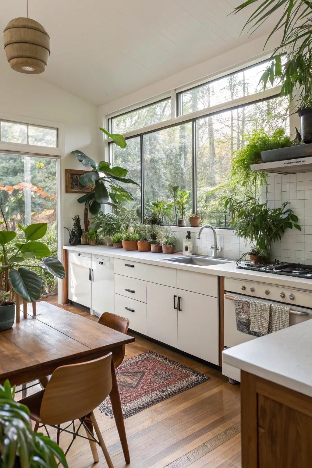 Indoor plants bring a fresh vibe to this cooking space.