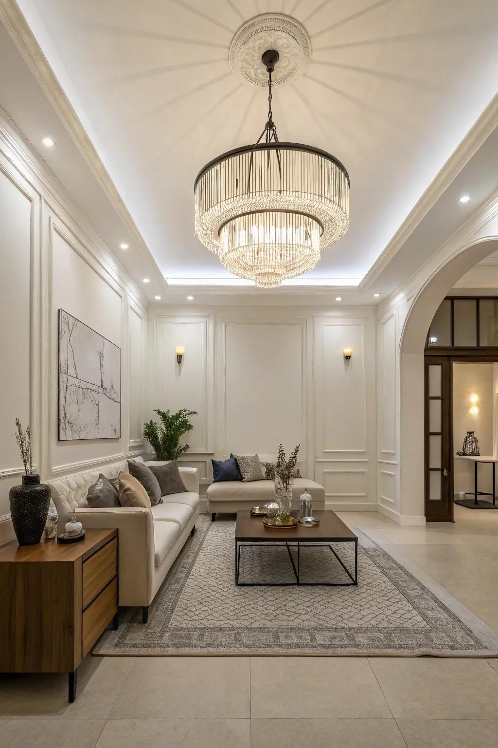 Artistic illumination sources serve as functional décor in minimalist living spaces.