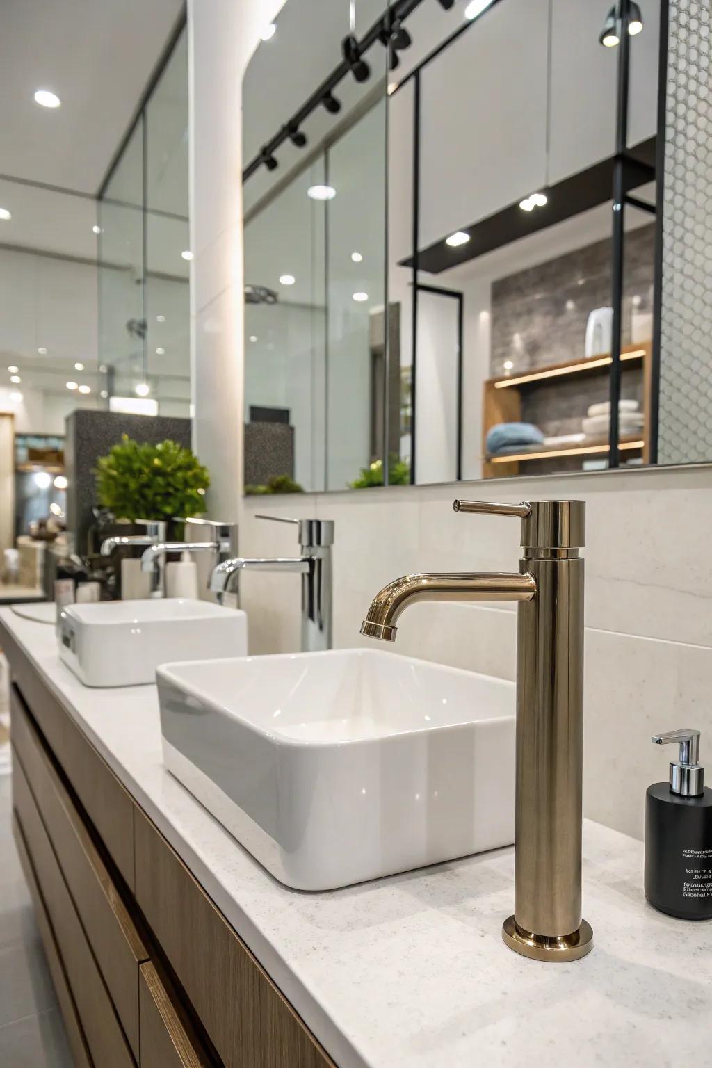 Updated hardware adds a fresh look to this modern bathroom.