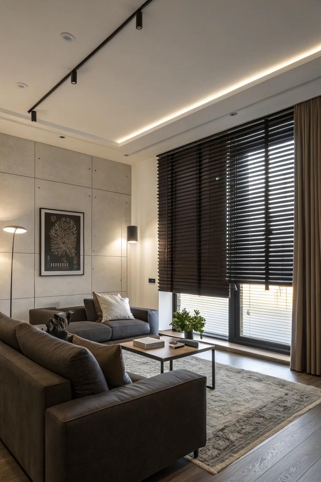 Deep-hued window coverings add drama and depth.