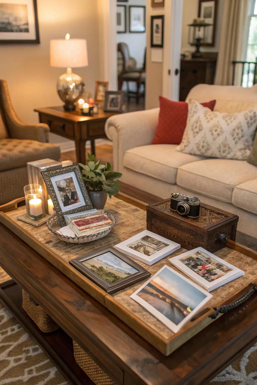 Personal memorabilia make your coffee table uniquely yours.