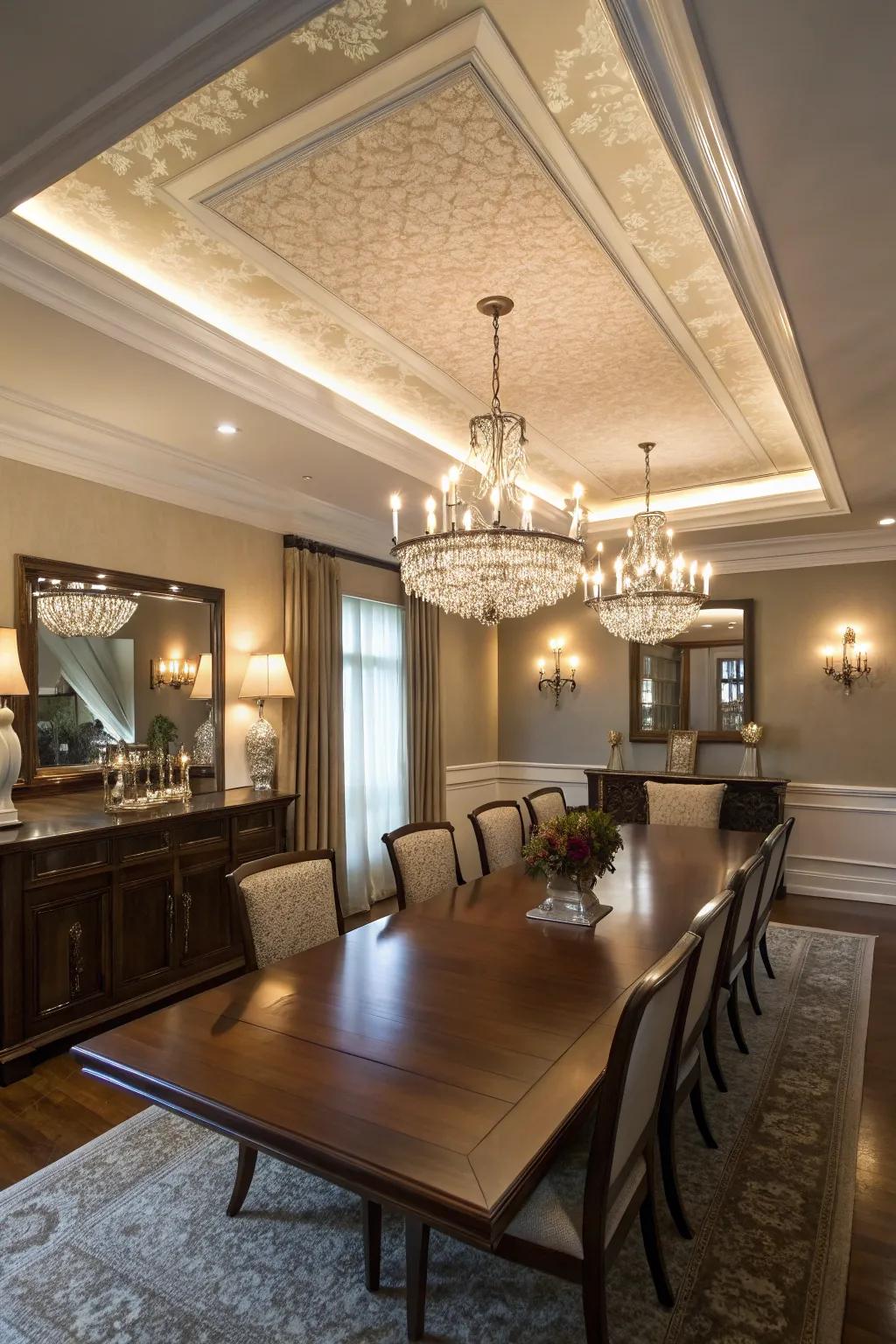 Layered ceilings add sophistication and height.