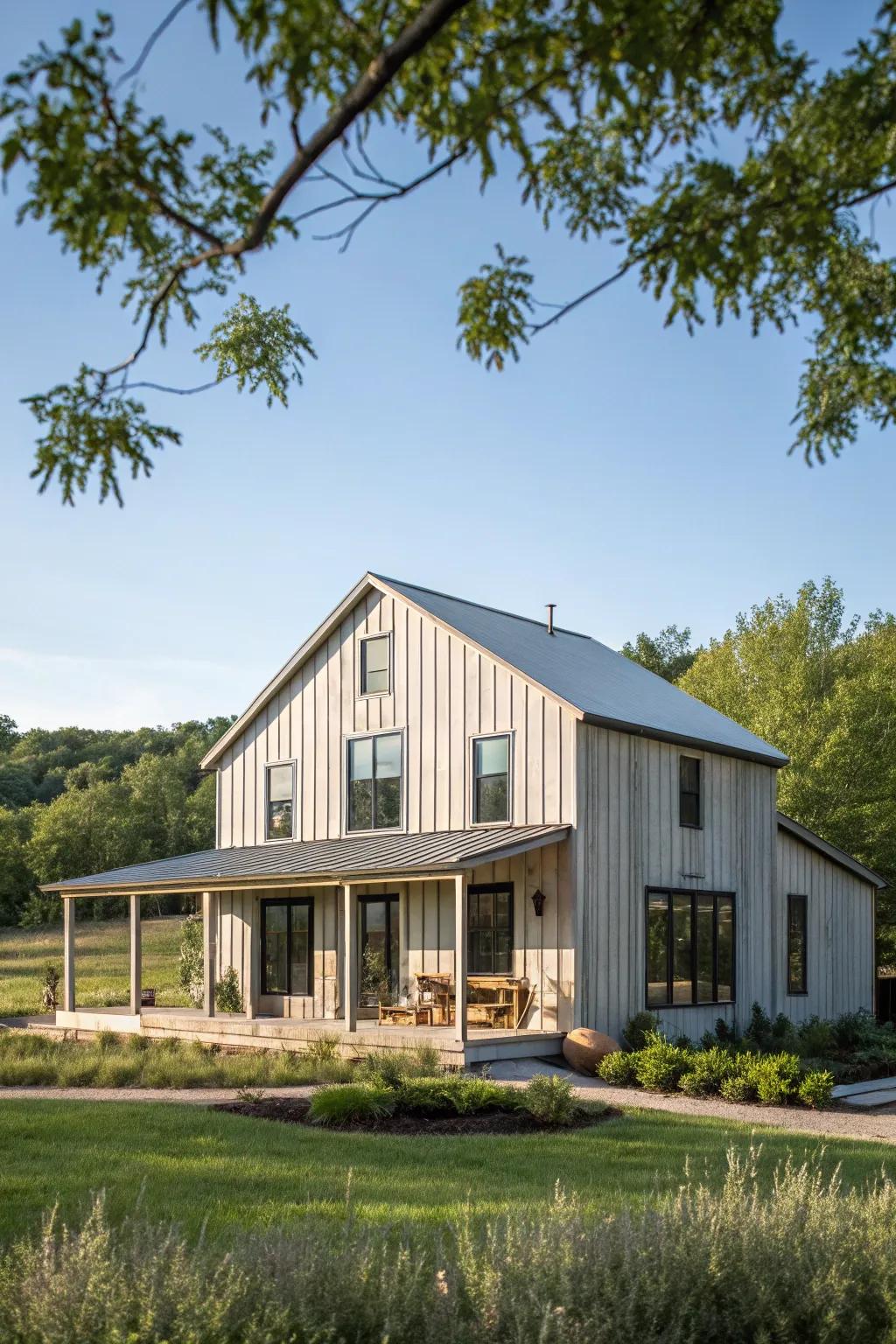Vertical refinement: Siding that elevates the farmhouse's stature.