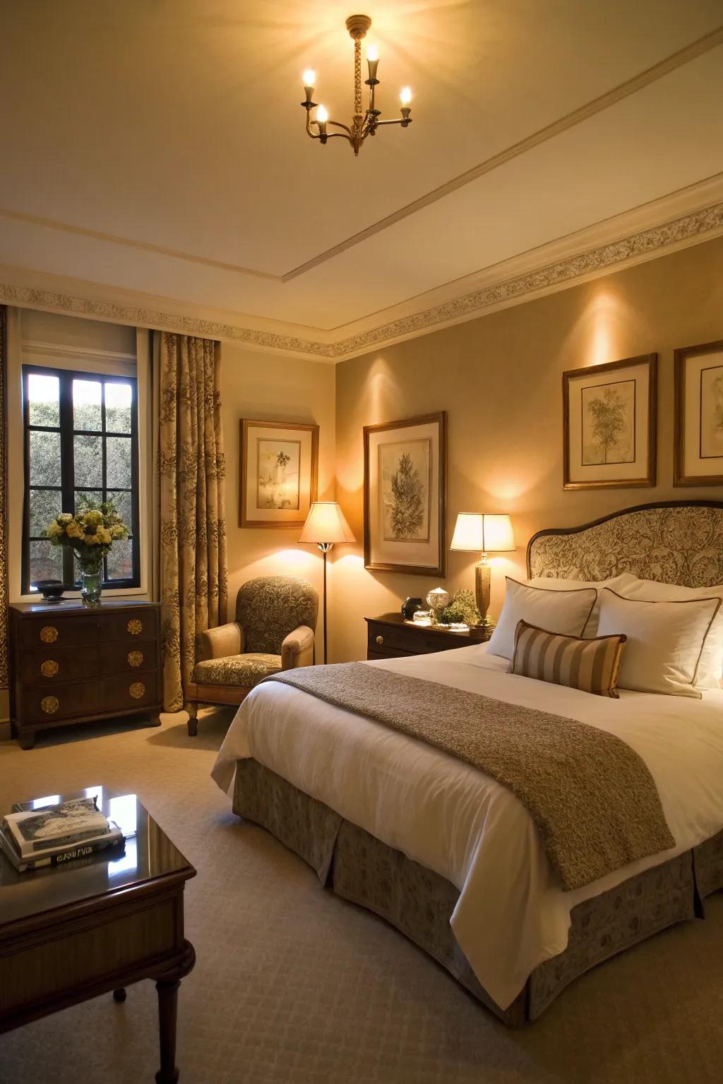 Soft lighting augments the relaxing and warm ambiance.