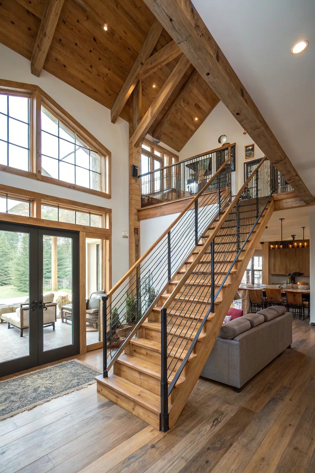 A staircase seamlessly integrated into an open-plan living area, enhancing flow.