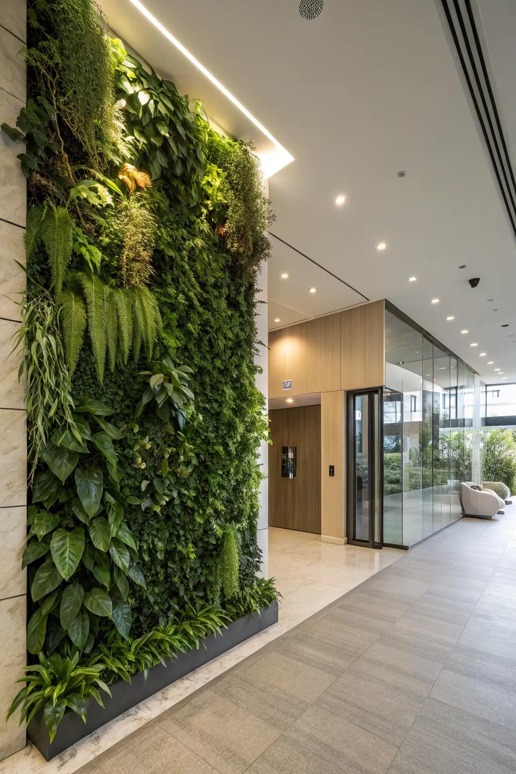A living wall brings a rejuvenating touch of nature to this modern entrance hall.