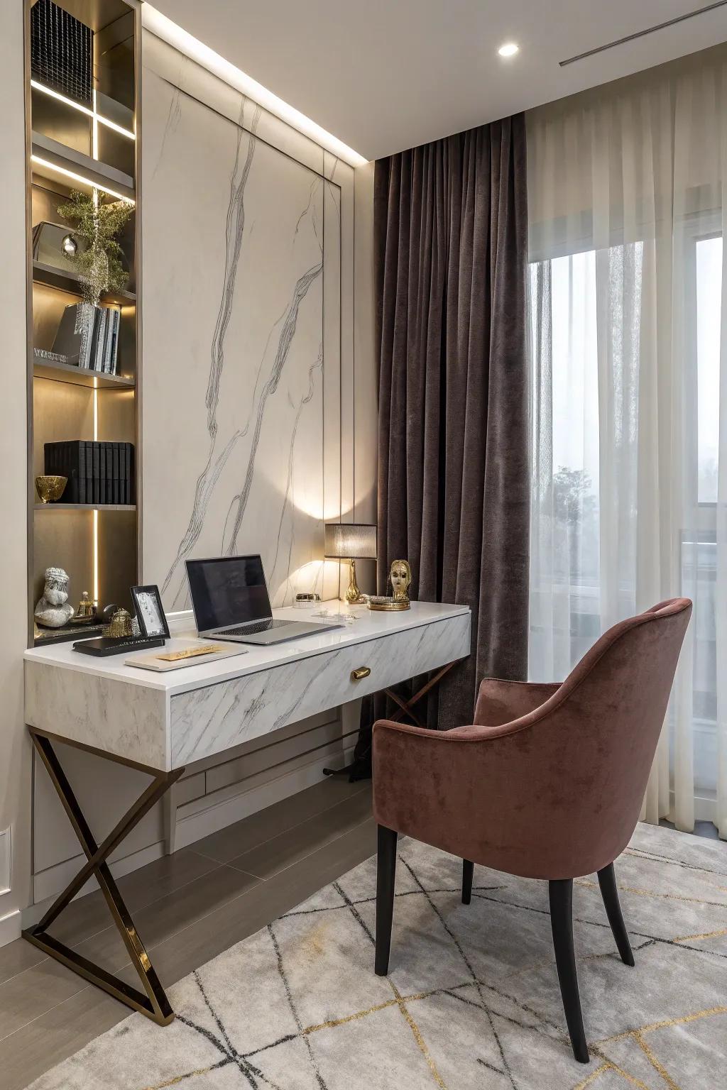 Luxurious materials elevating the modern home office.