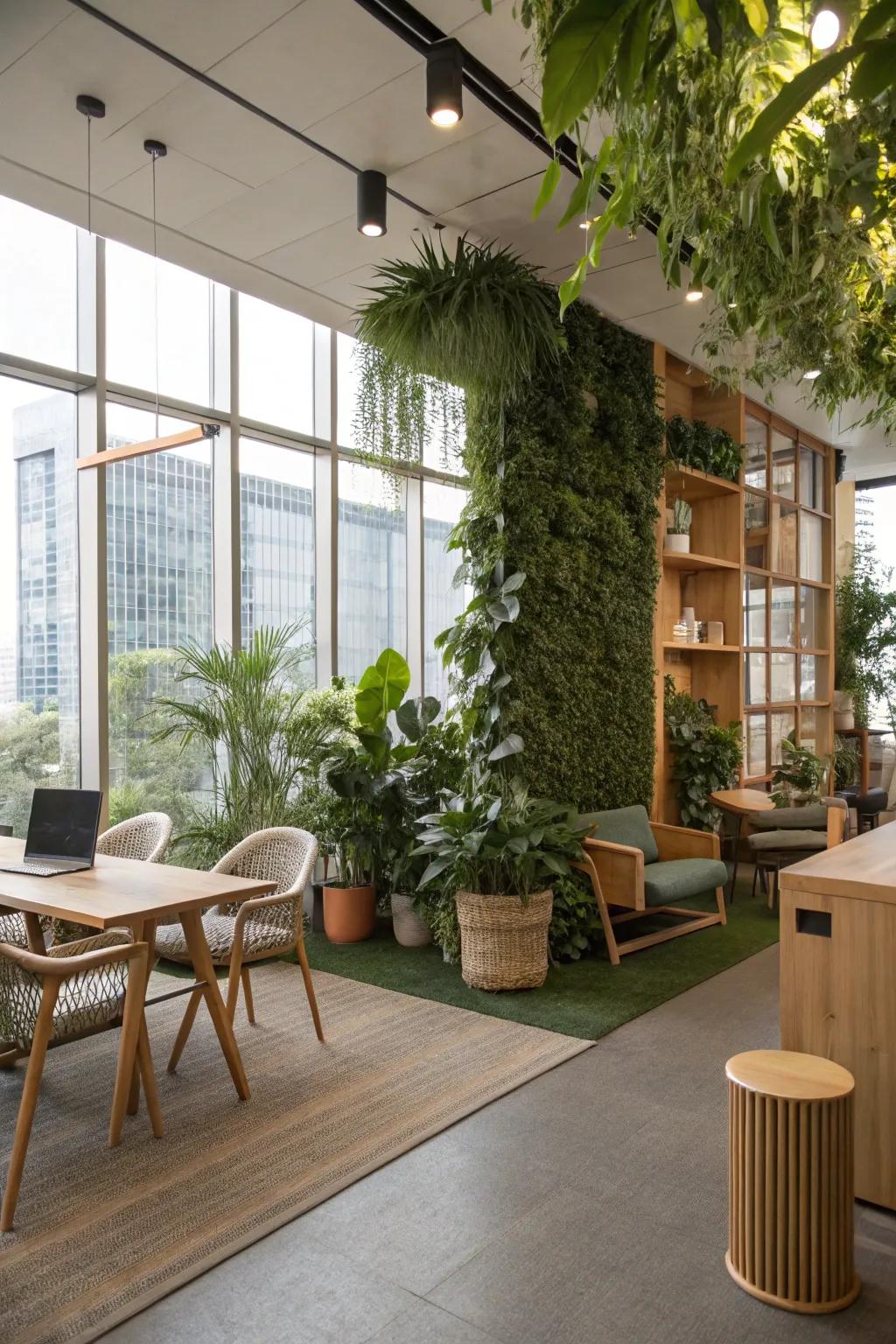 An office with nature elements.