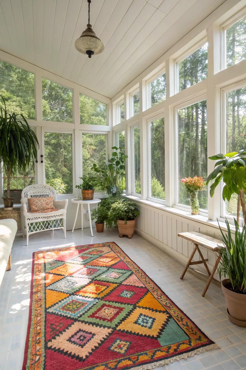 Bold colors in rugs can energize a space.