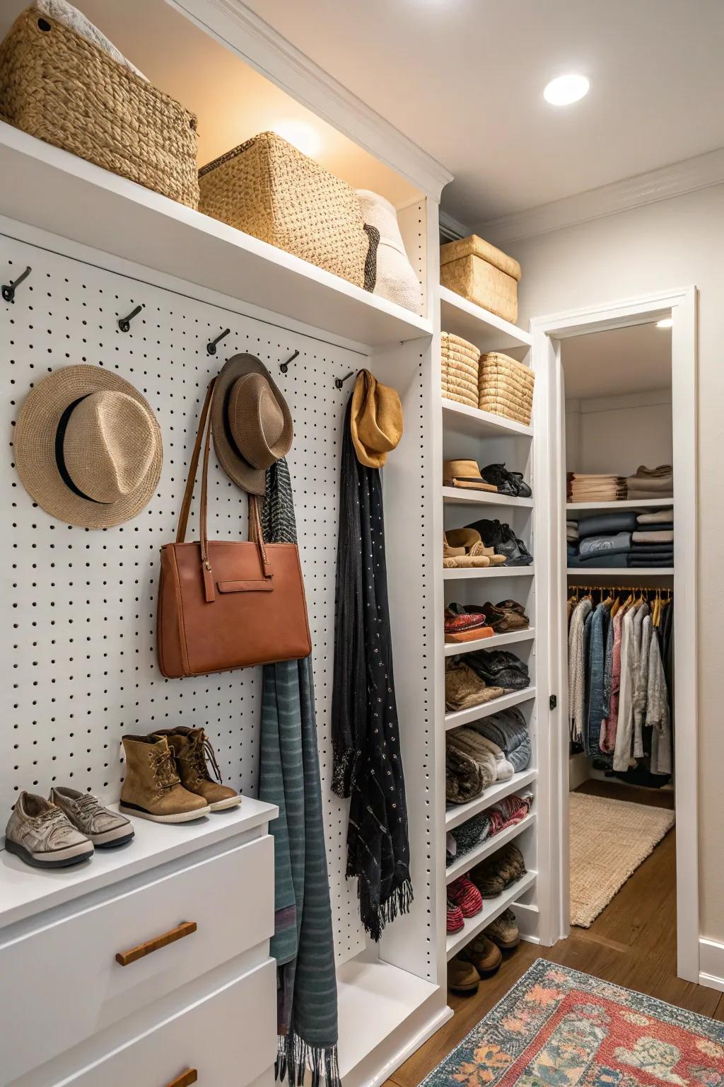 Perforated panels provide both flexible and stylish storage solutions.