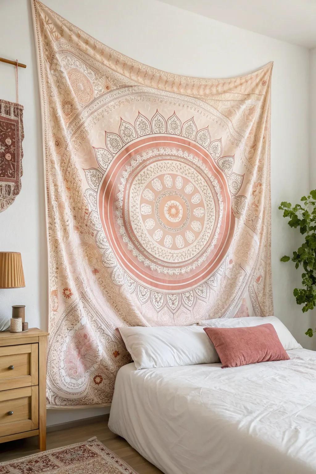 A material textile adding a gentle touch to a rest chamber.