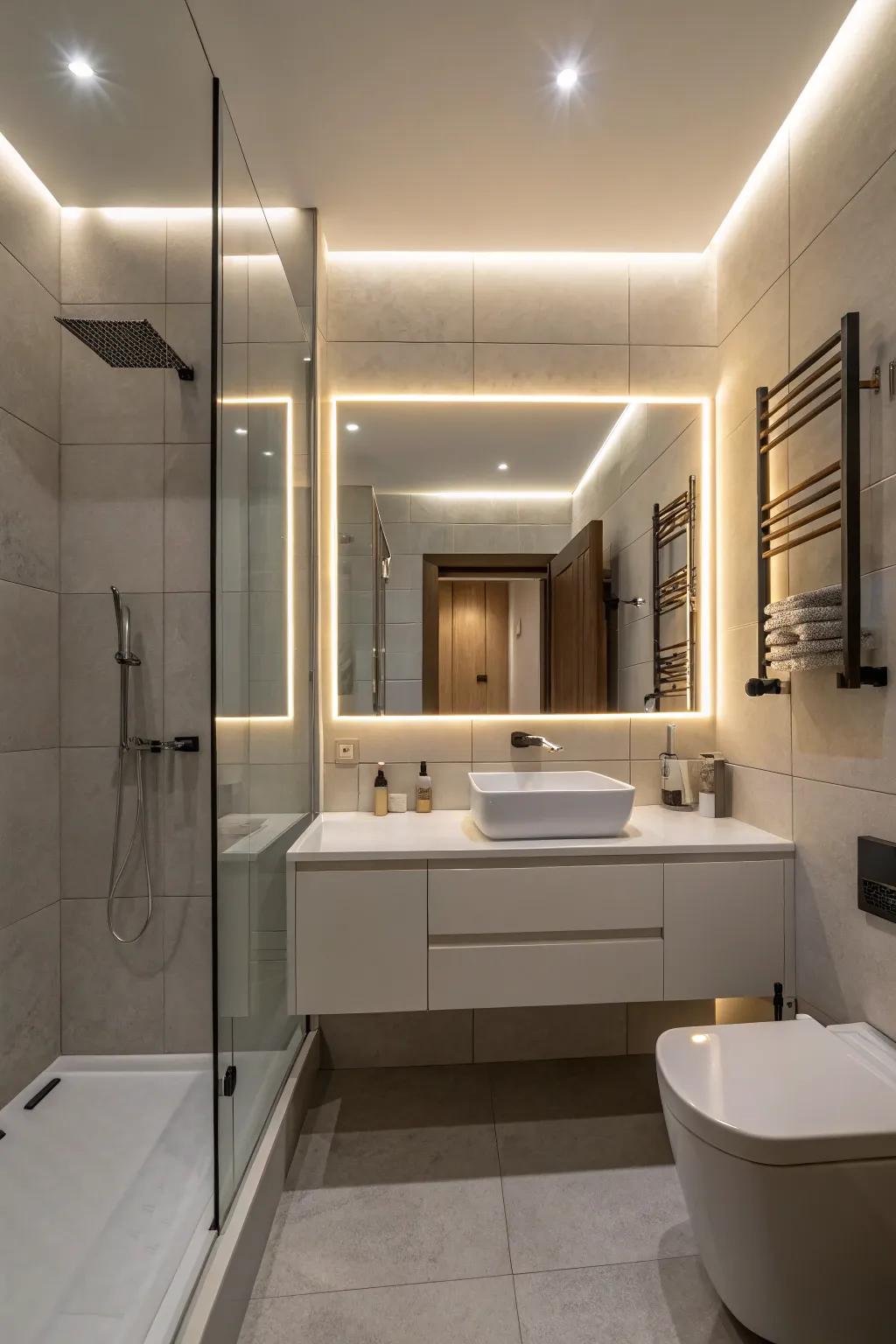 Concealed illumination affords a gentle, ambient radiance.