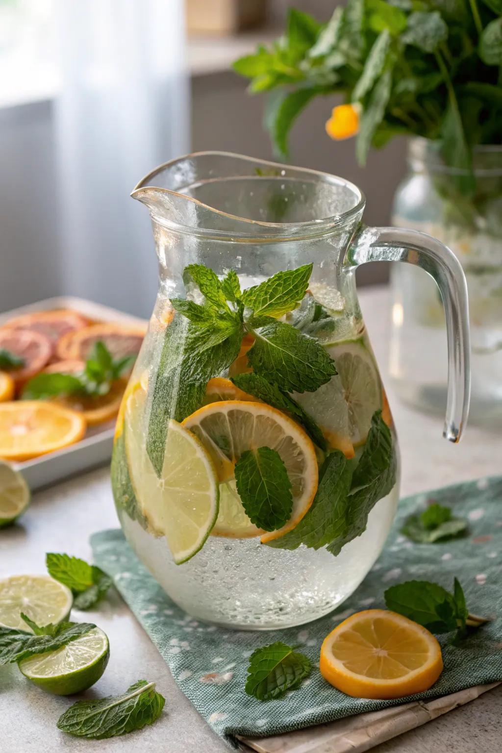 Fruit-infused water gives a refreshing and hydrating choice.
