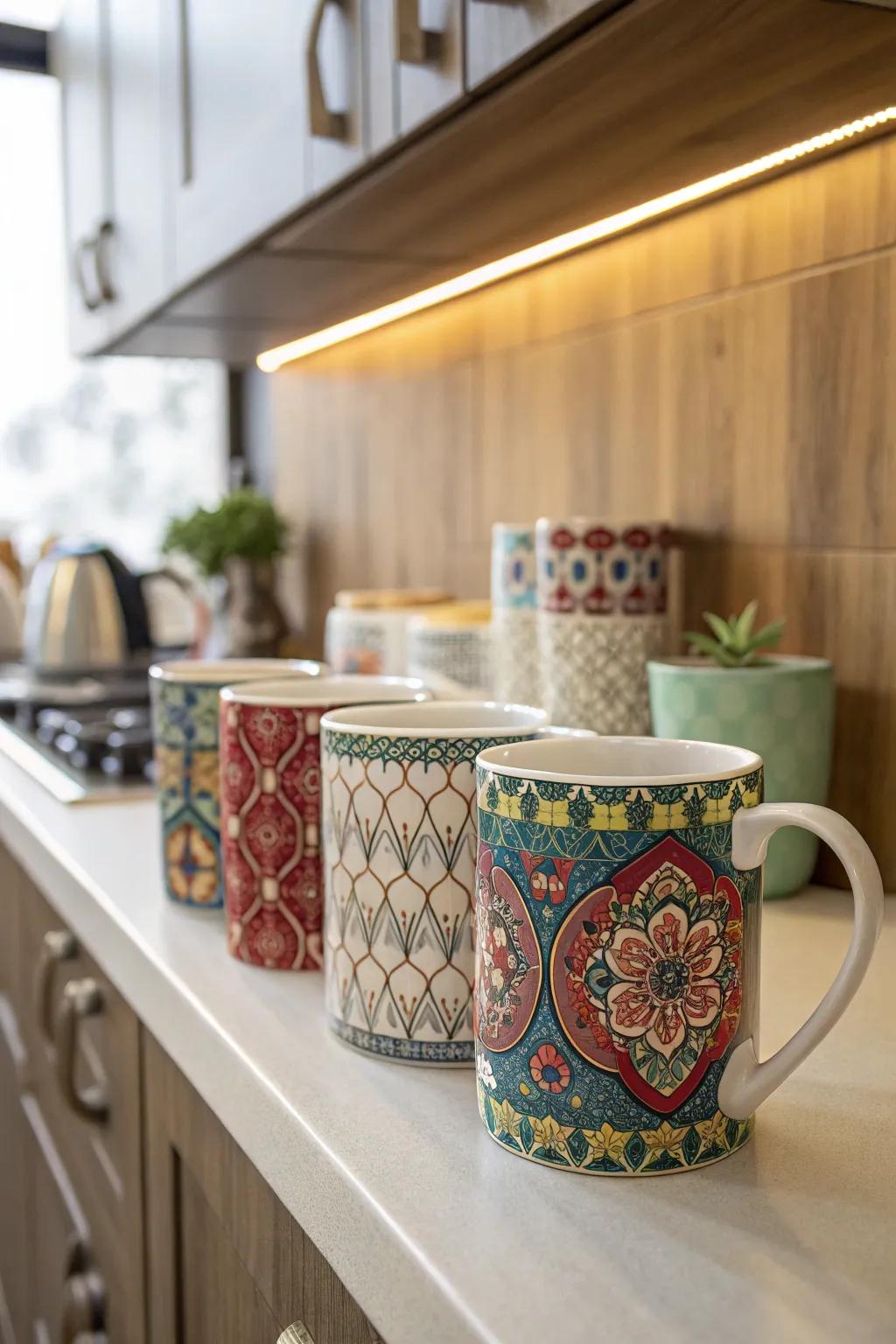 A stylish coffee mug assortment, perfect for welcoming new days.