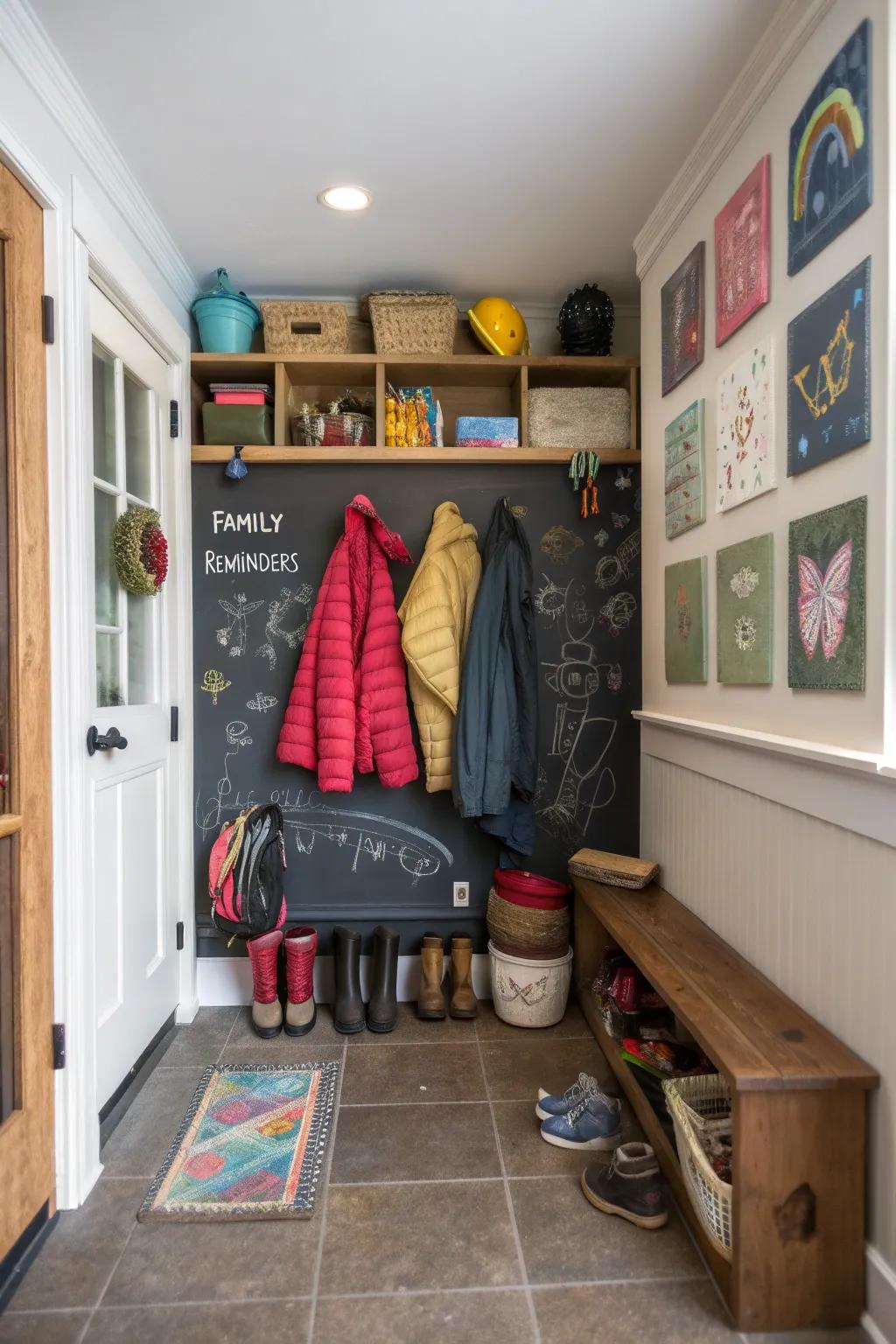 A writing board wall is both practical and fun, perfect for keeping your family organized.